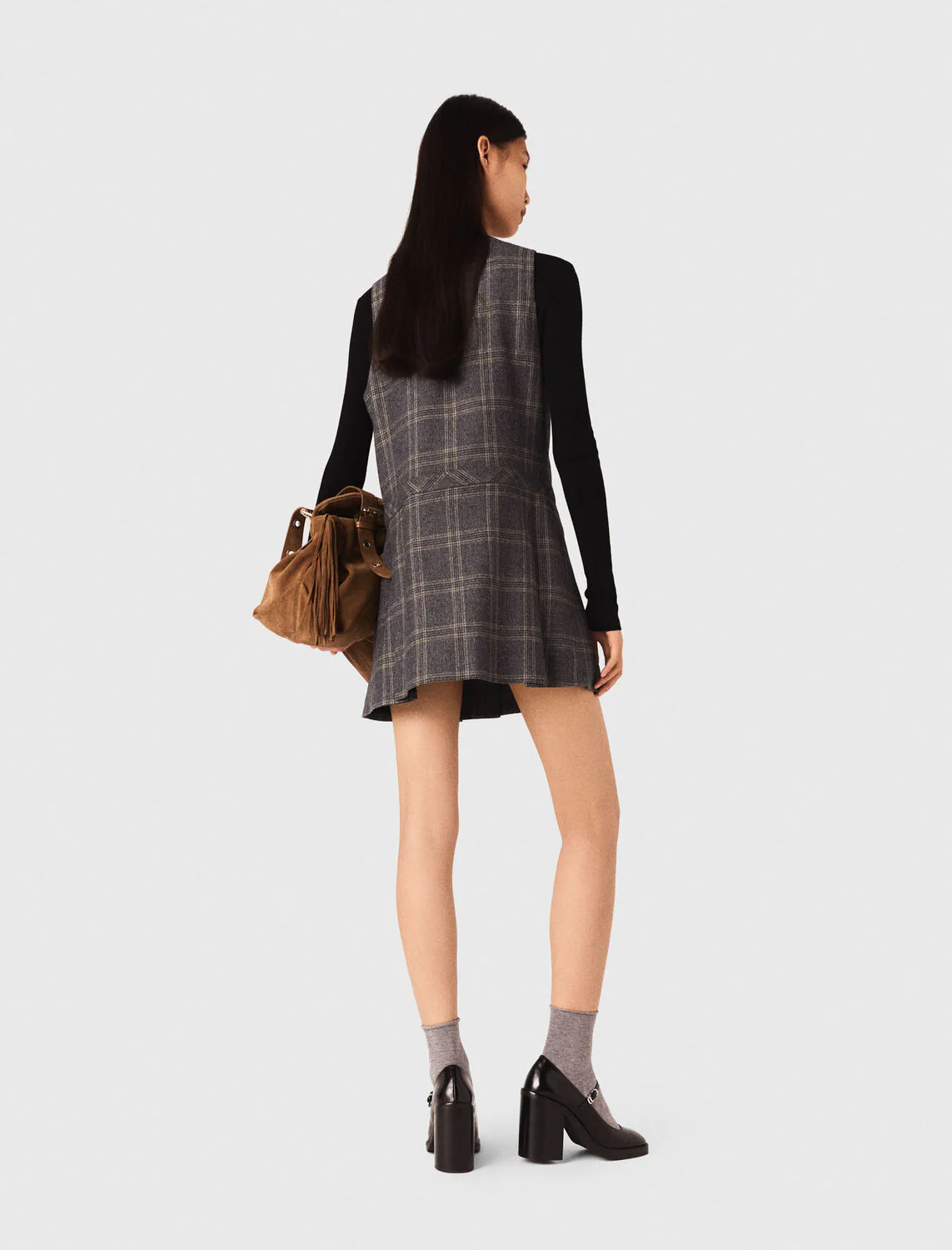 Short pleated checked dress Grey - Image 3