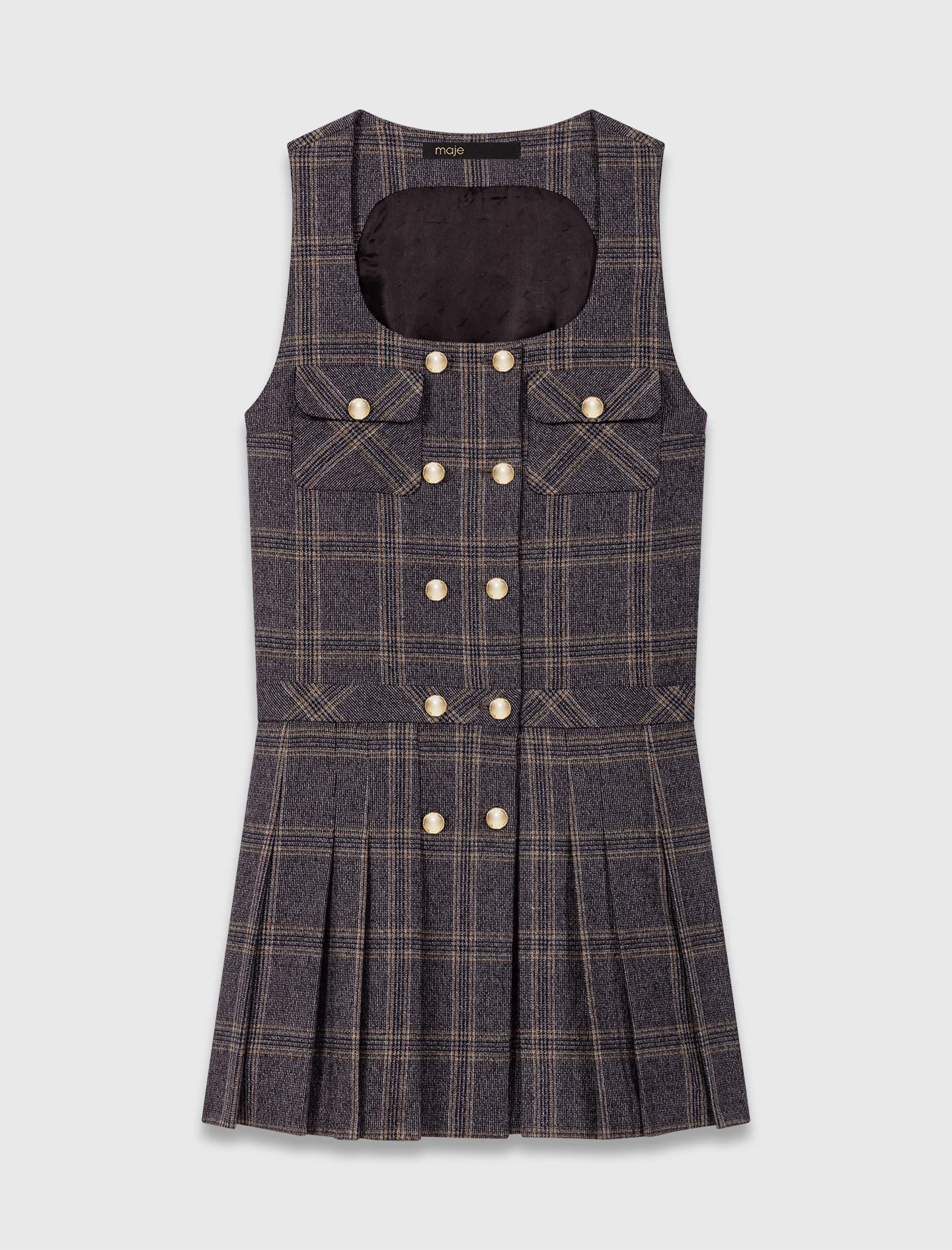 Short pleated checked dress Grey - Image 6