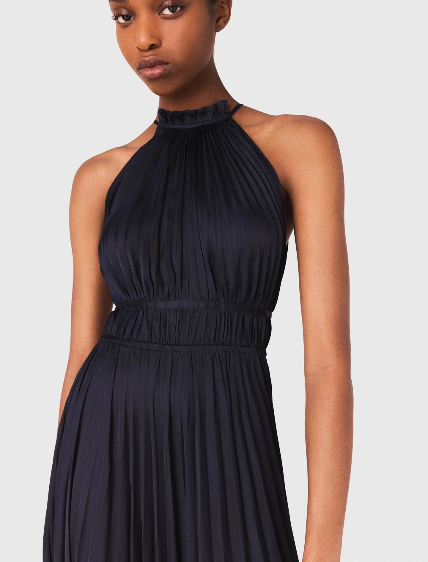 Pleated satin maxi dress Navy - Image 6