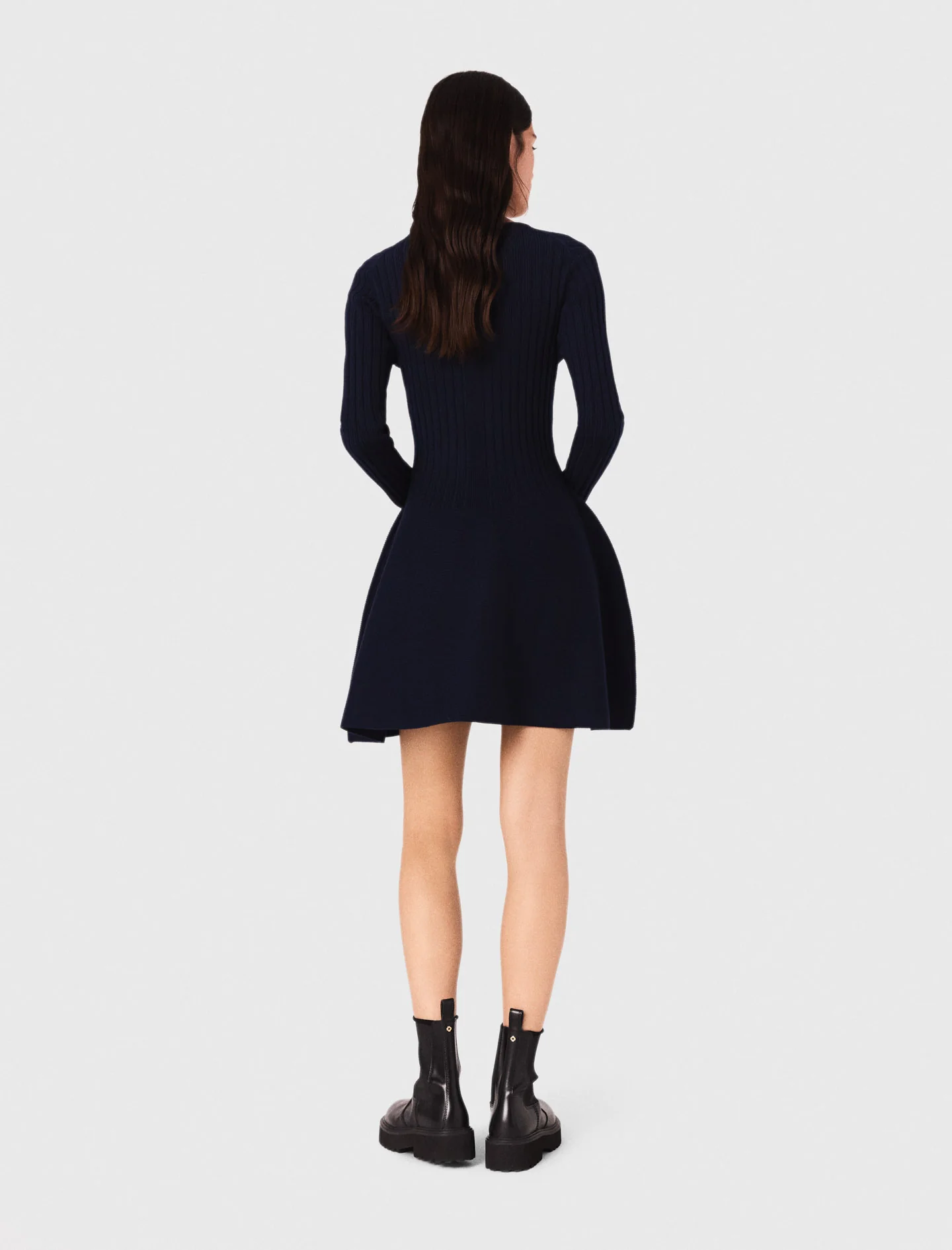 Knit dress with flared skirt Navy - Image 2