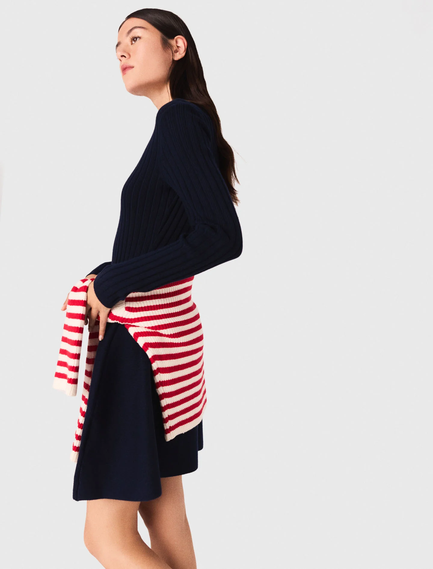 Knit dress with flared skirt Navy - Image 4