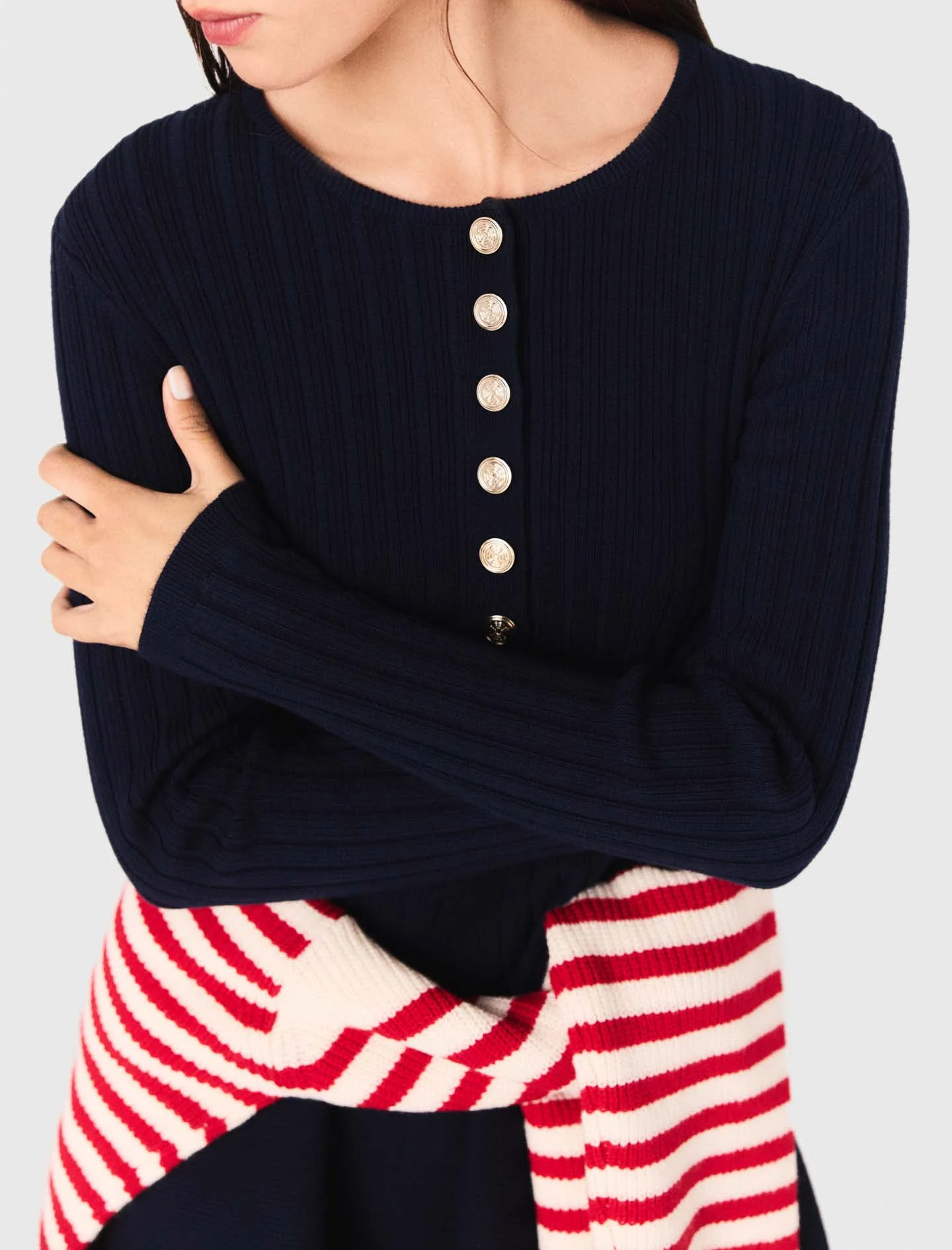 Knit dress with flared skirt Navy - Image 5