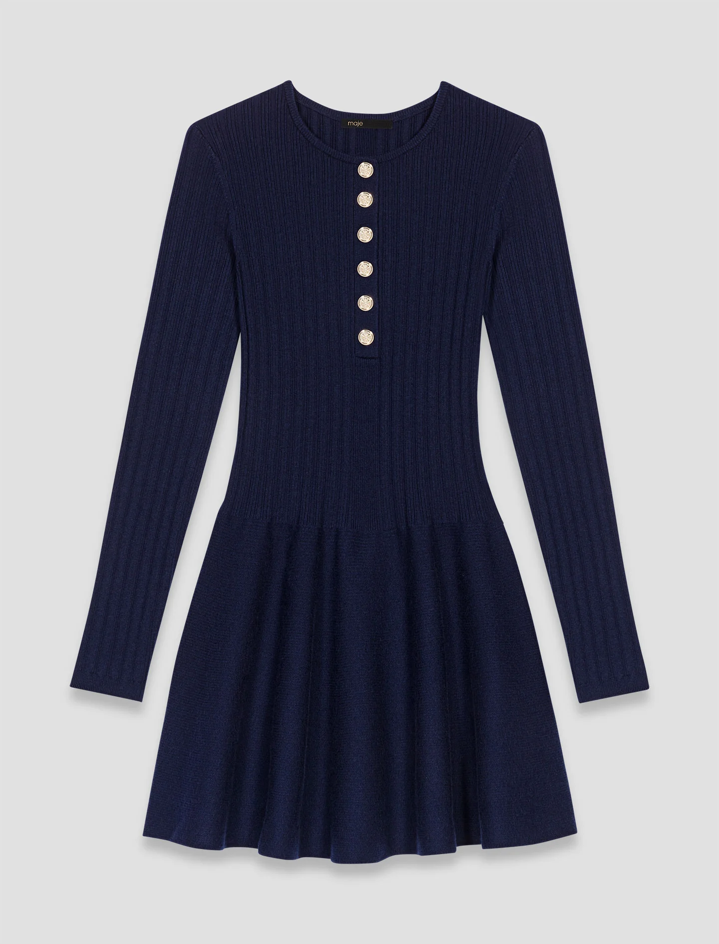 Knit dress with flared skirt Navy - Image 7