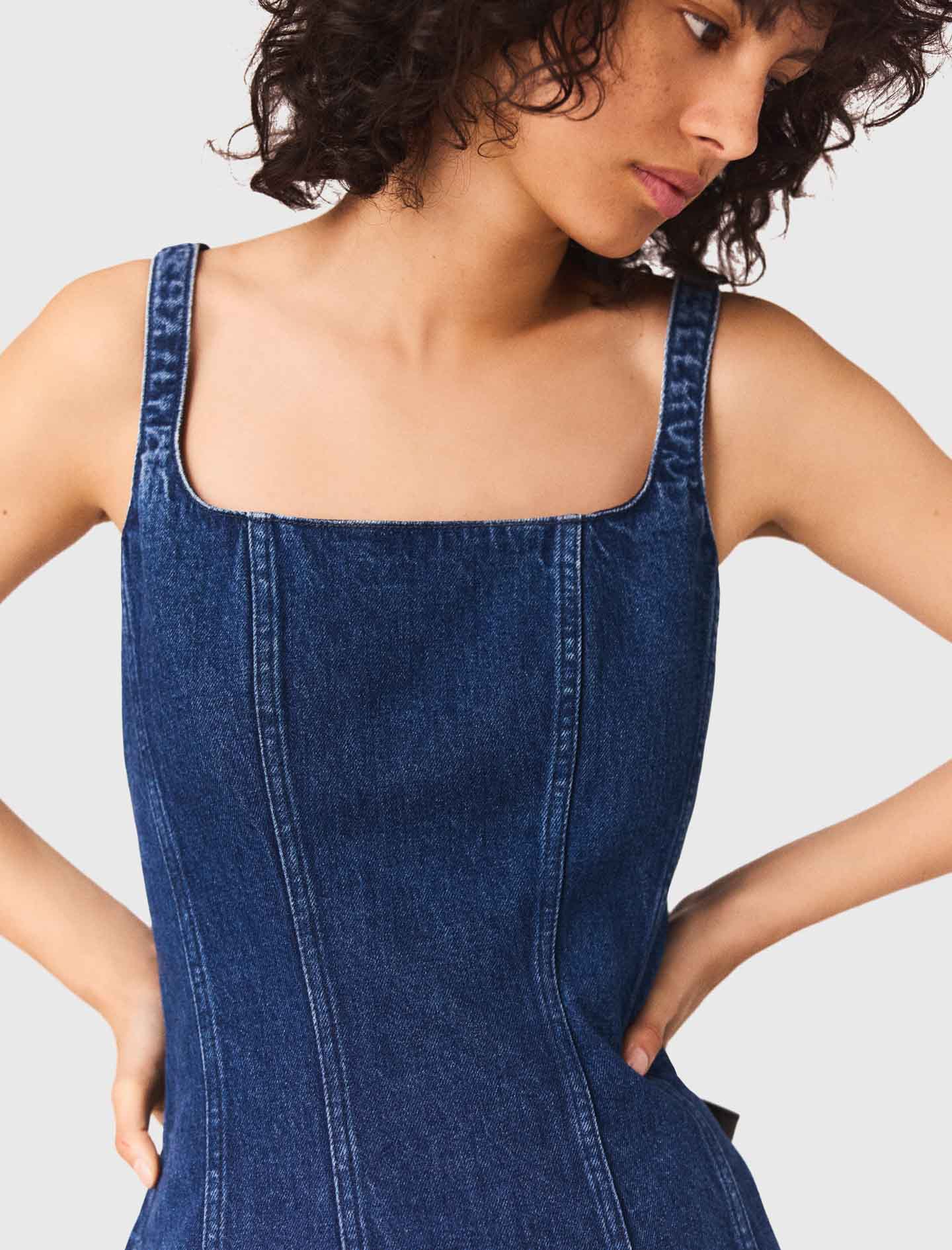 Short denim babydoll dress Denim Blue - Image 2