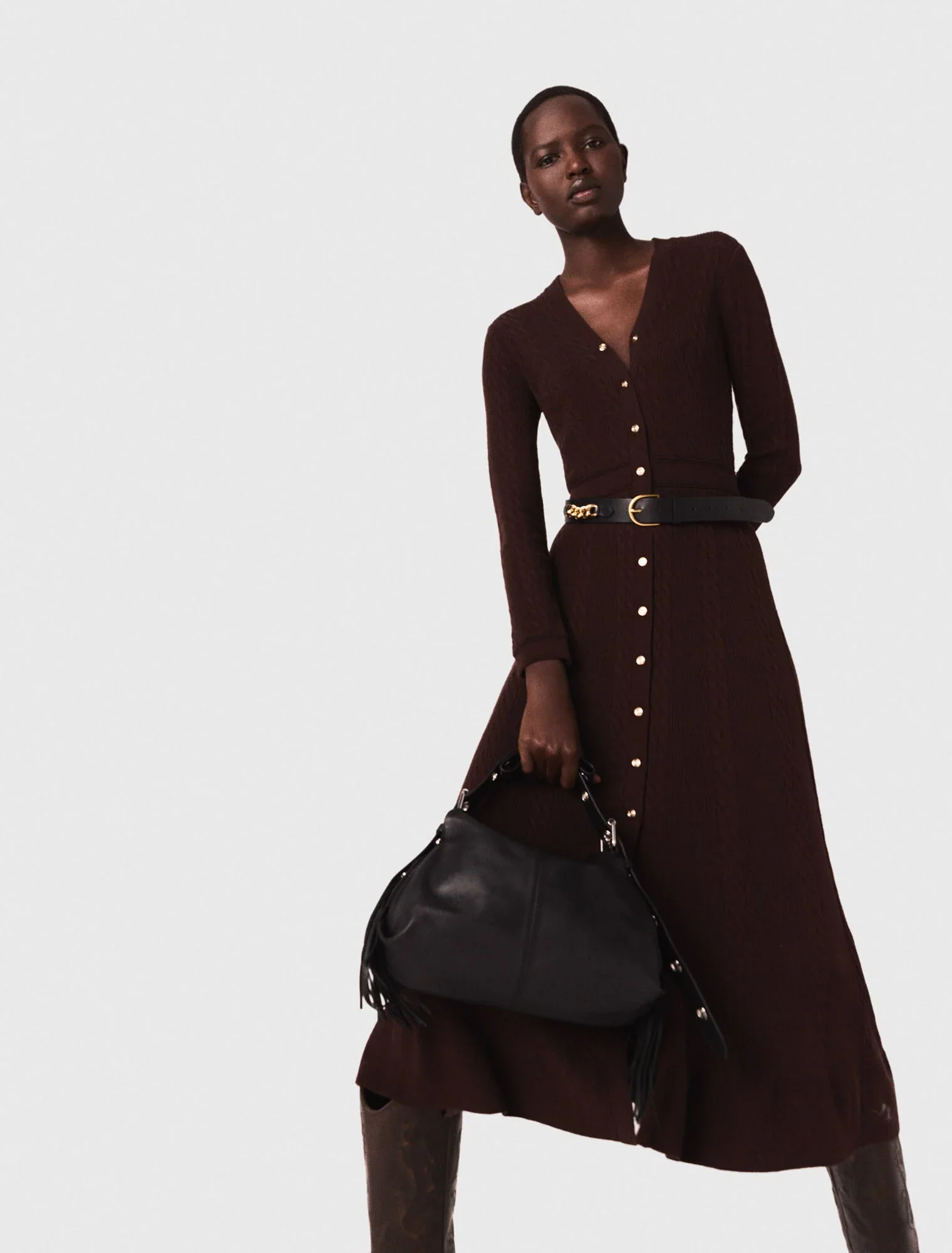 Knit maxi dress with buttons Brown - Image 2