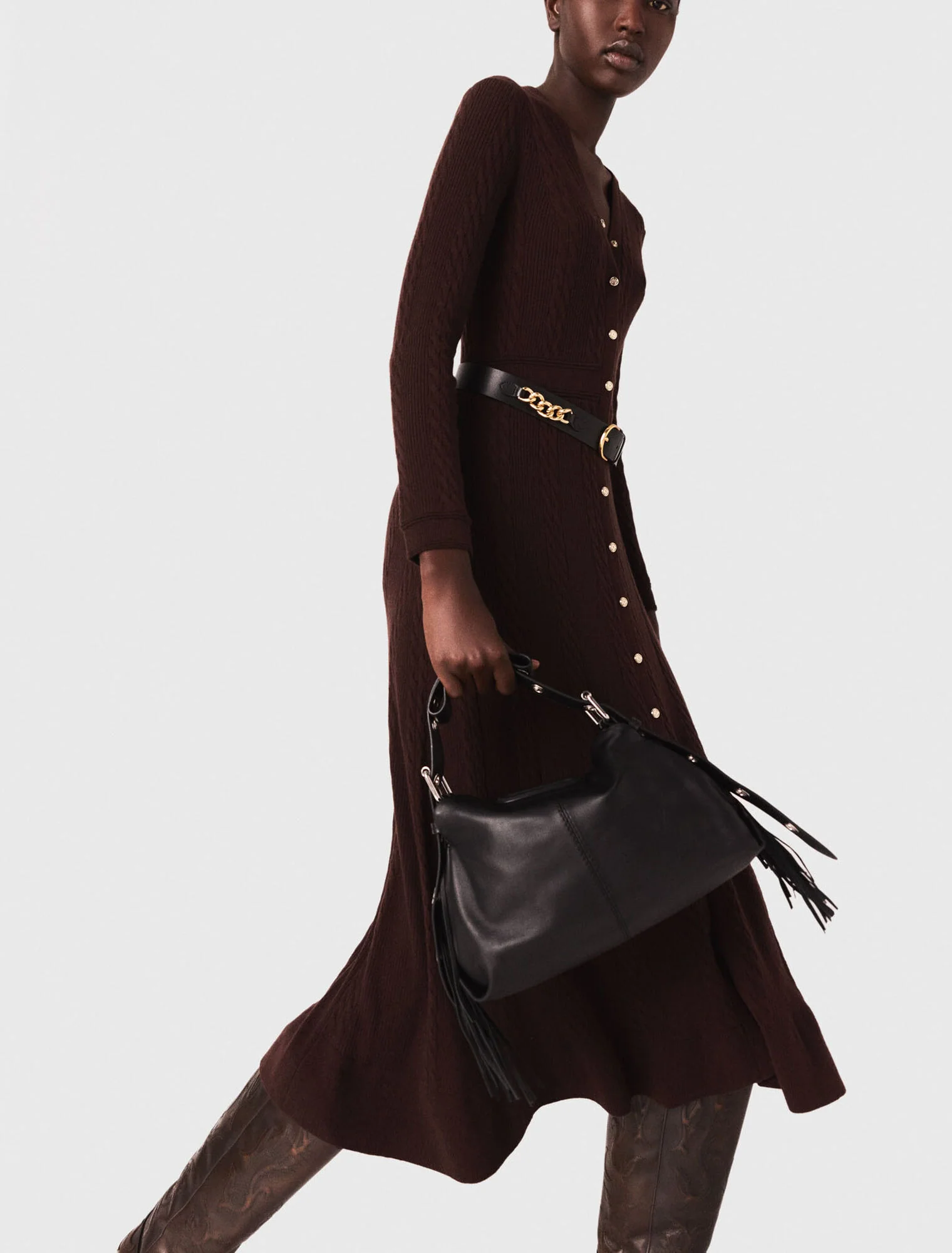 Knit maxi dress with buttons Brown - Image 3