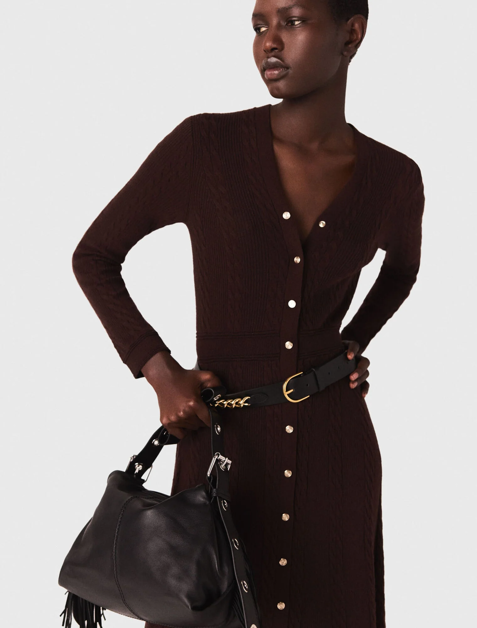 Knit maxi dress with buttons Brown - Image 5