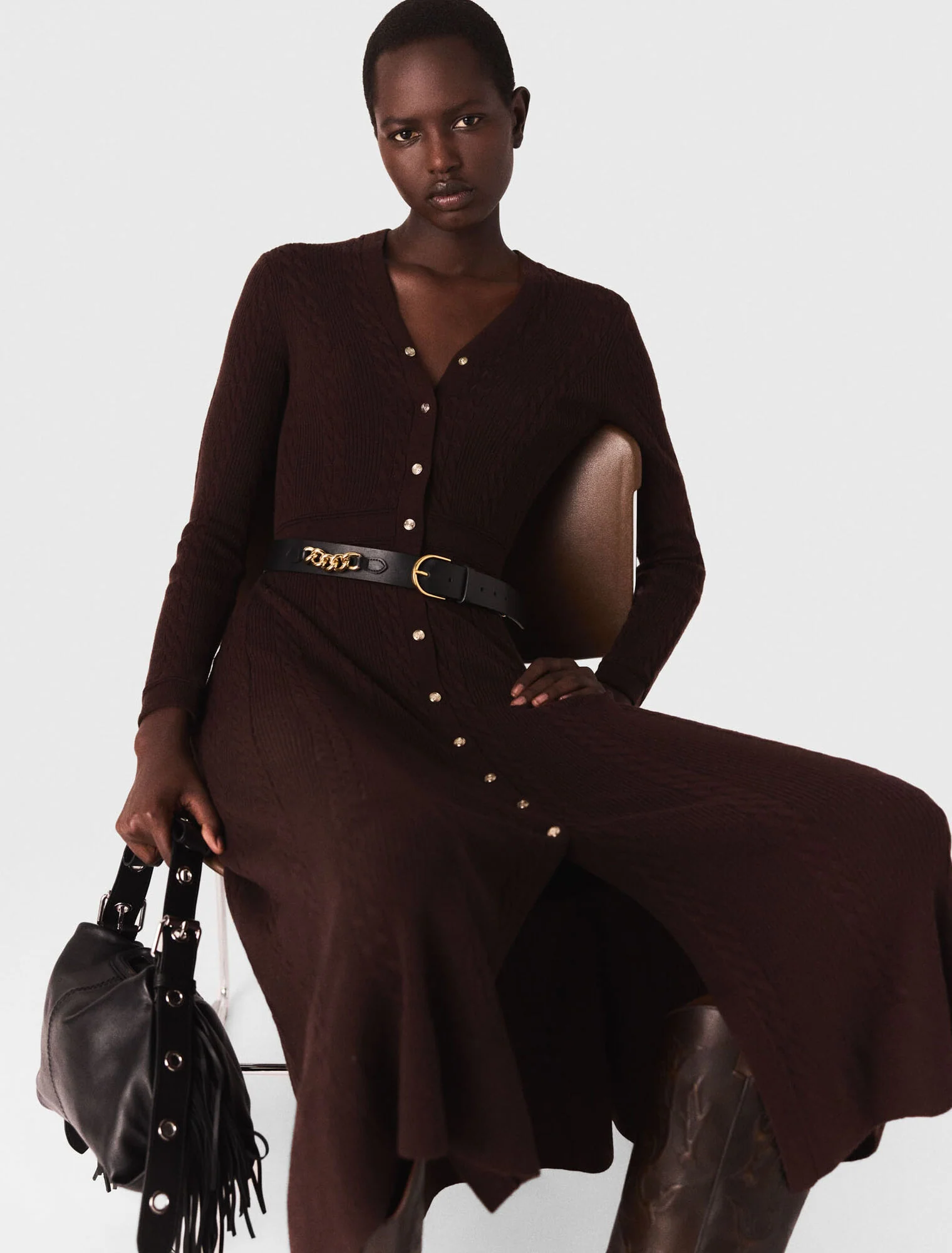 Knit maxi dress with buttons Brown - Image 6