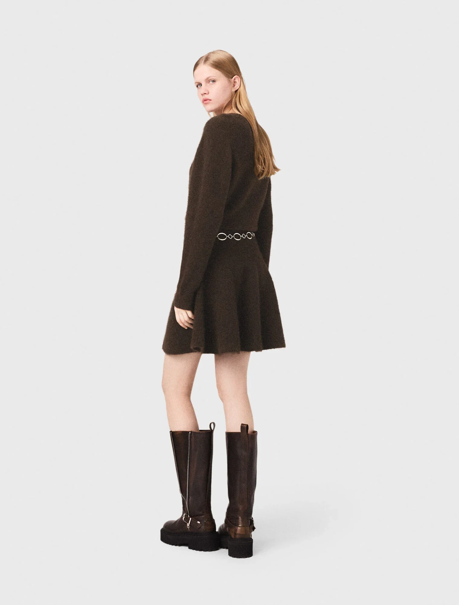 Short yak blend dress Dark Brown - Image 2