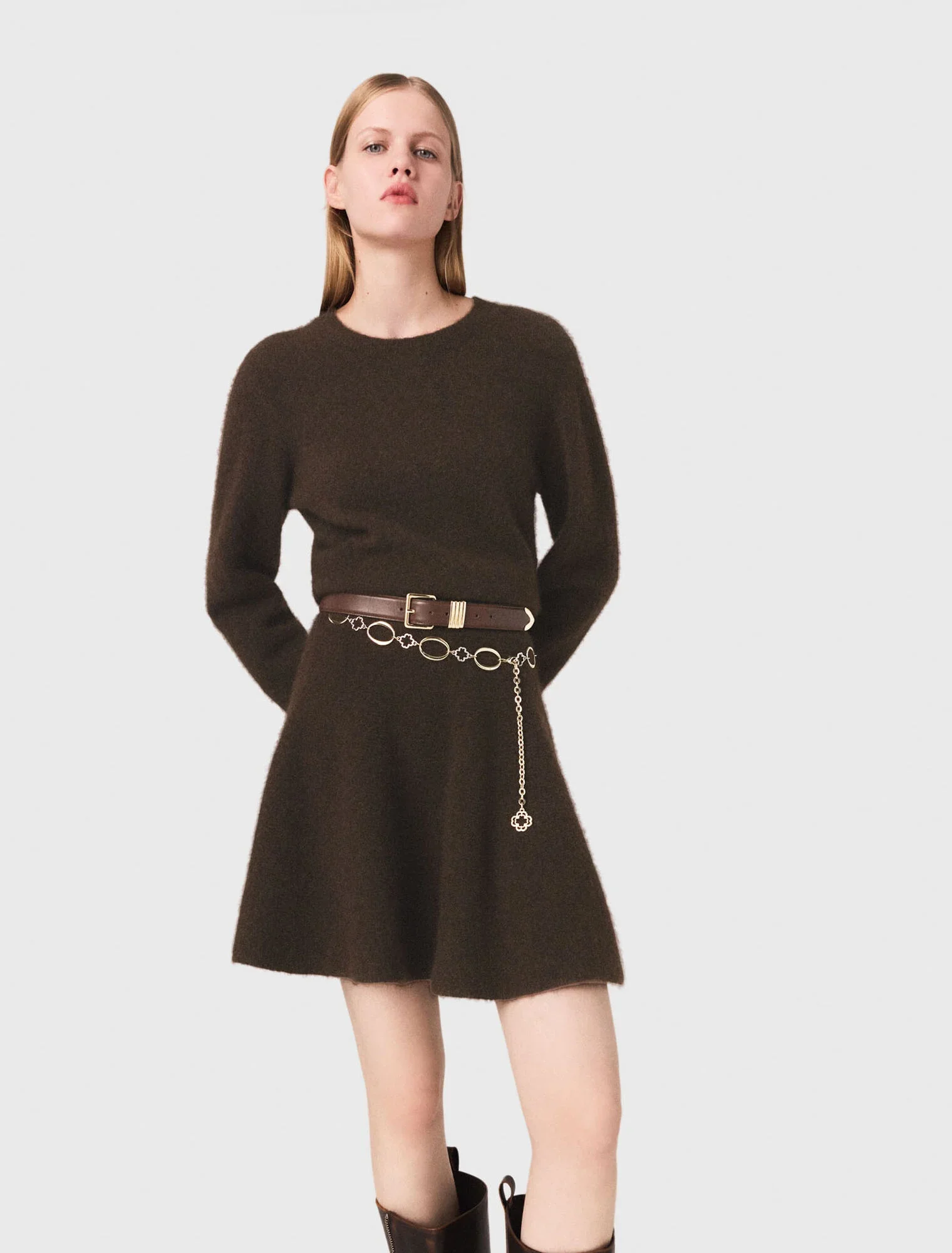 Short yak blend dress Dark Brown - Image 3