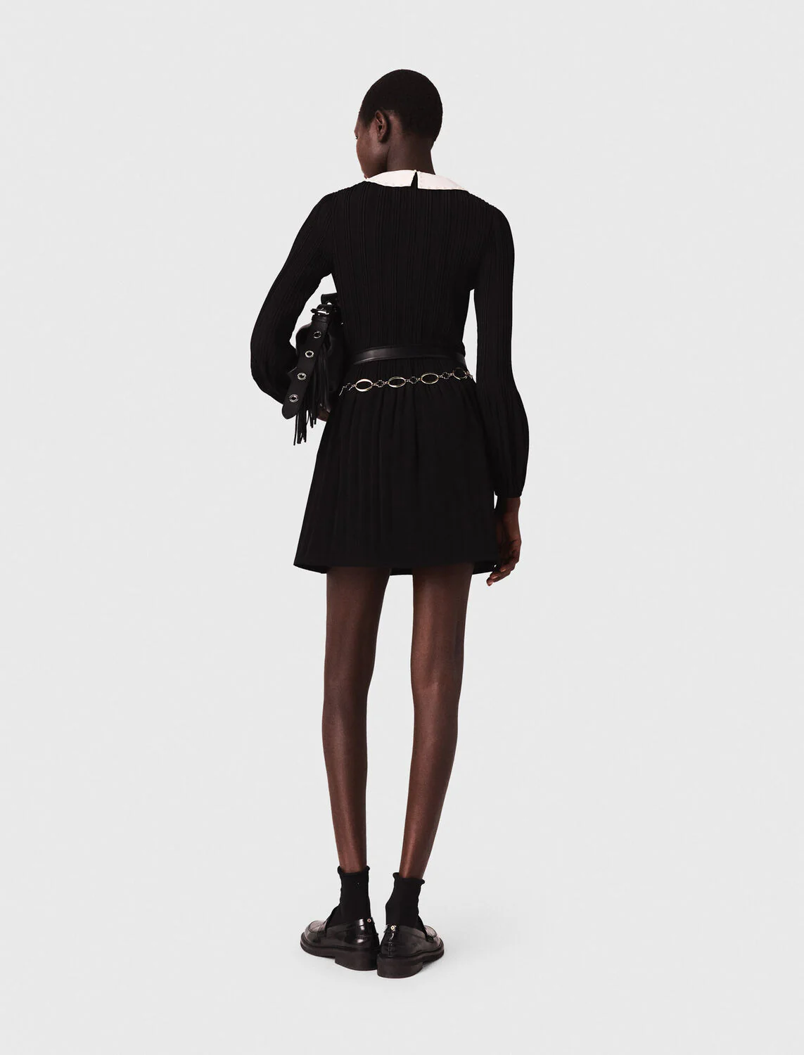 Pleated dress with detachable collar Black - Image 3