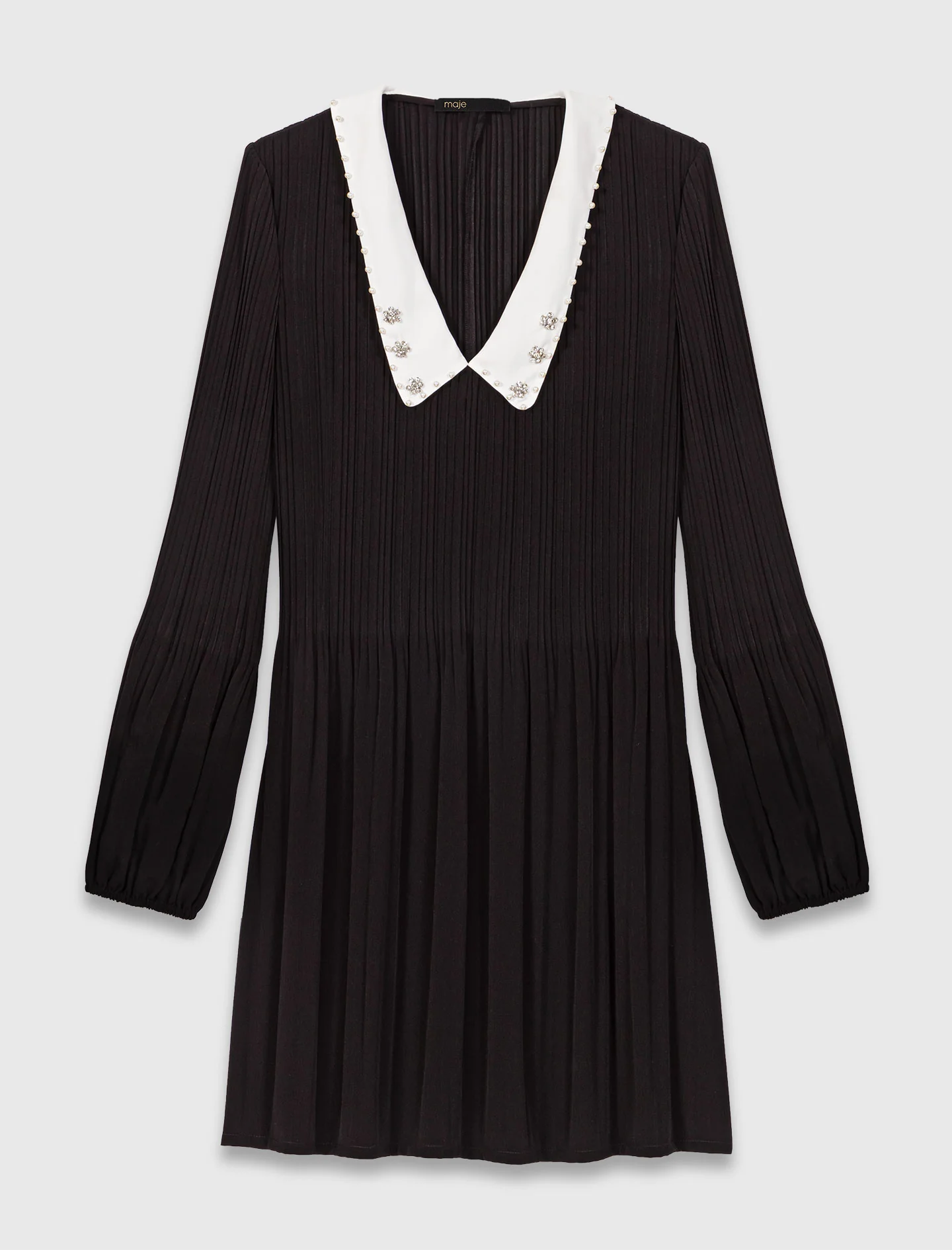 Pleated dress with detachable collar Black - Image 6