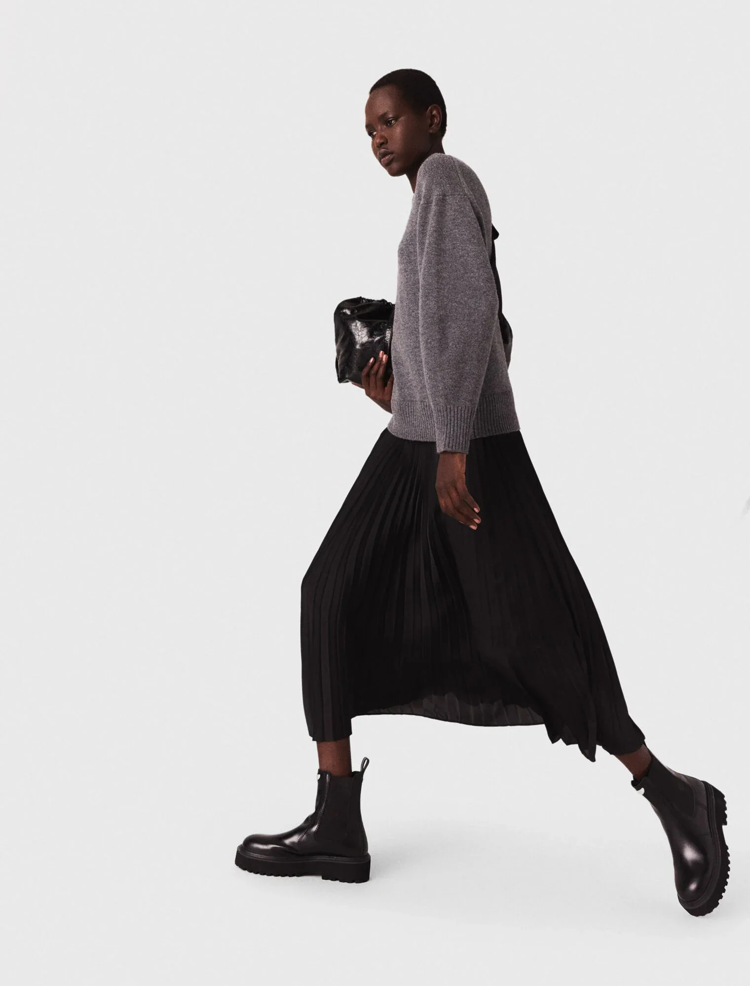 Dual-material maxi dress Grey/Black - Image 2