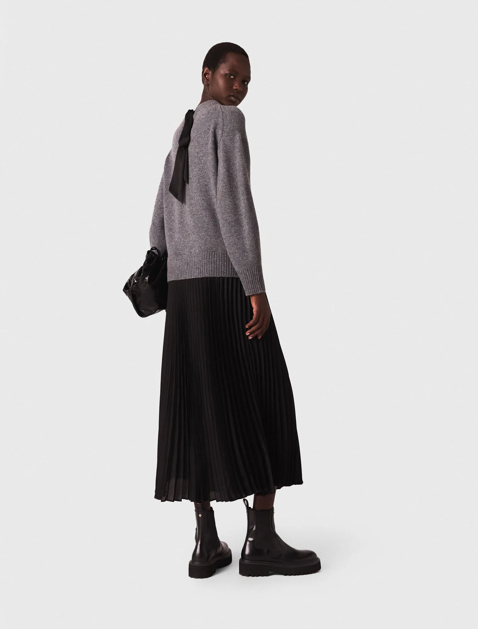 Dual-material maxi dress Grey/Black - Image 3