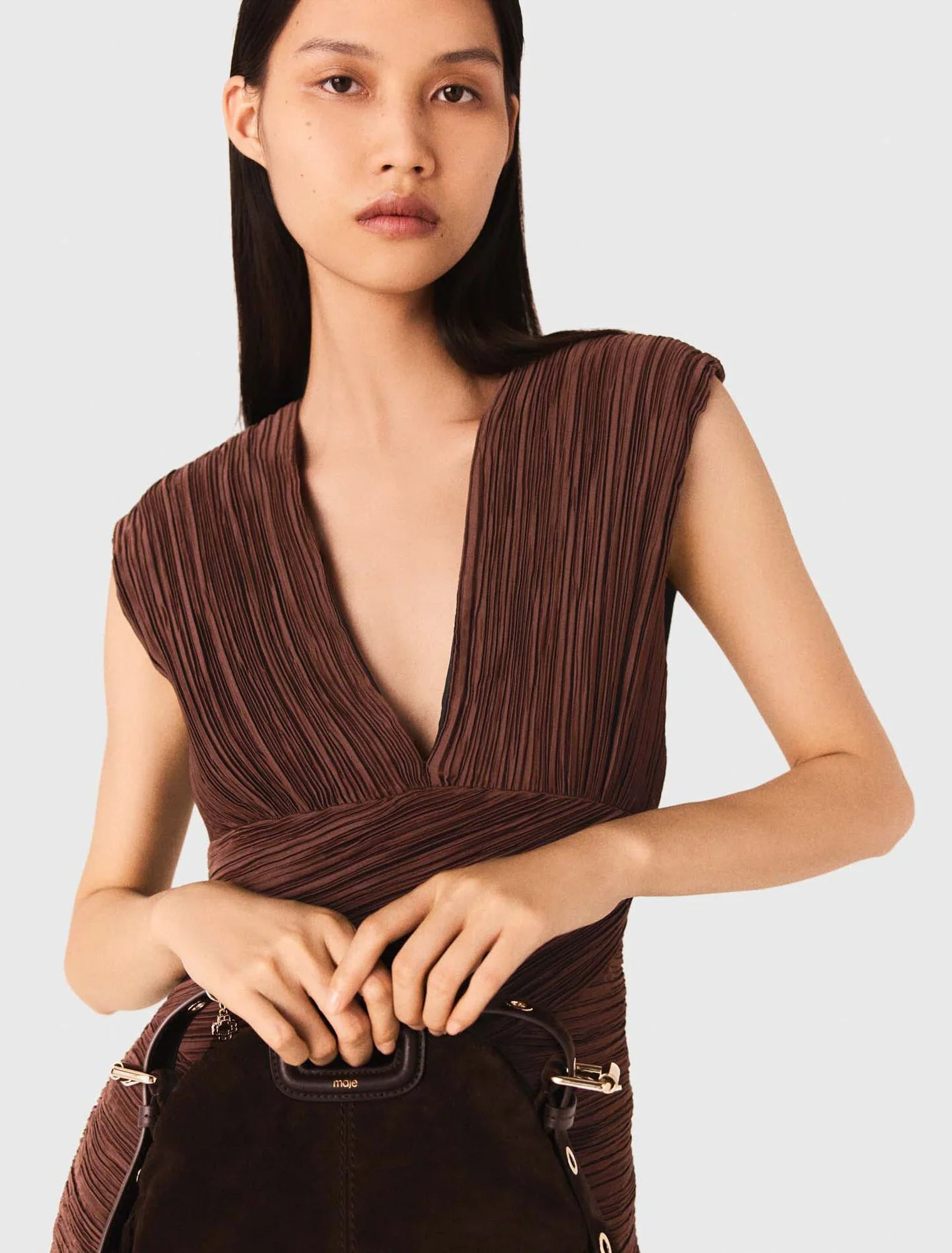 Short pleated dress Brown - Image 5