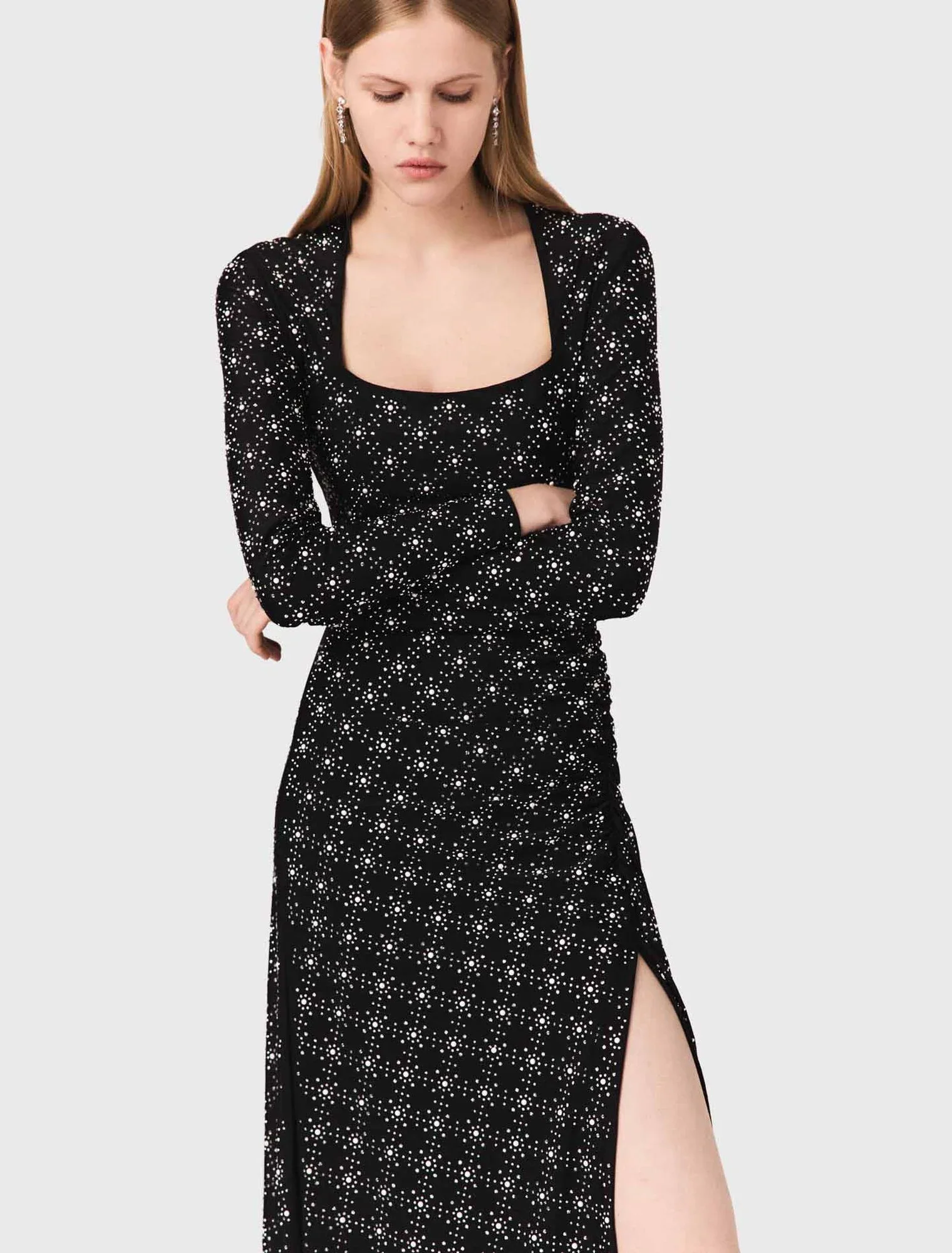 Beaded and rhinestone maxi dress Black - Image 3