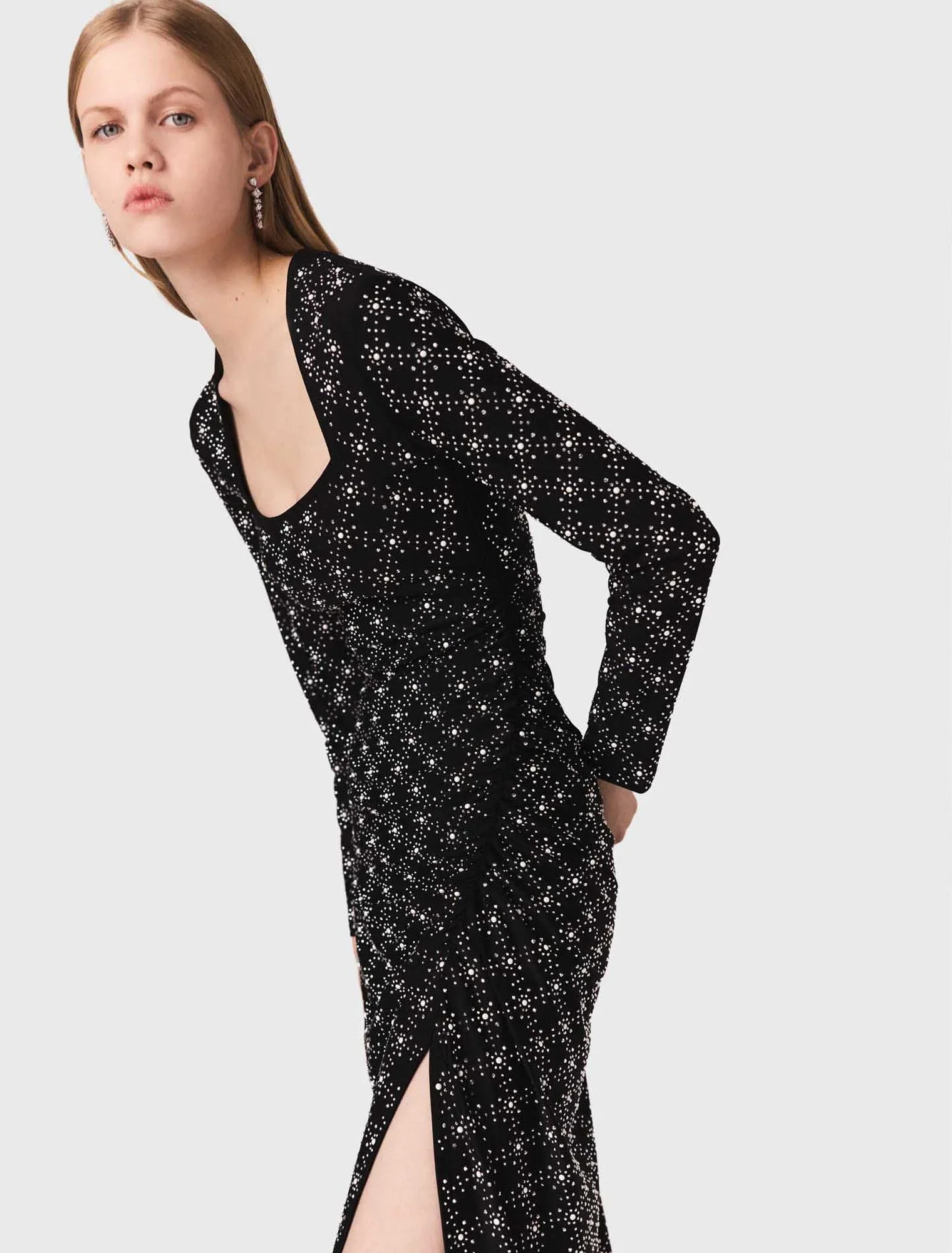 Beaded and rhinestone maxi dress Black - Image 4