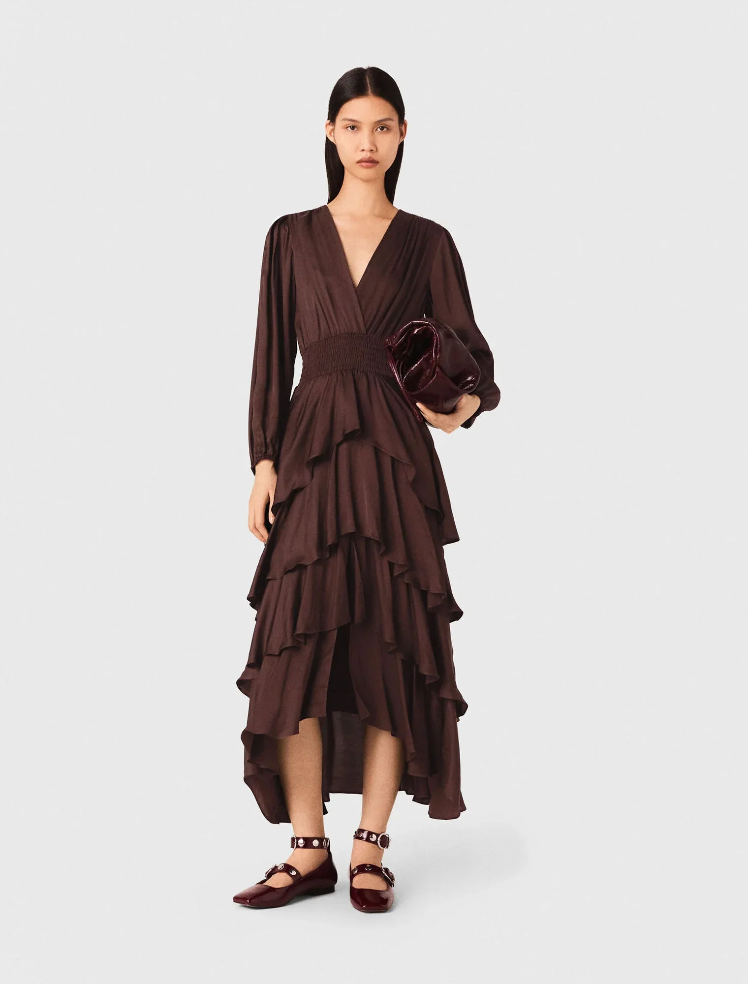 Flowy ruffled maxi dress Brown