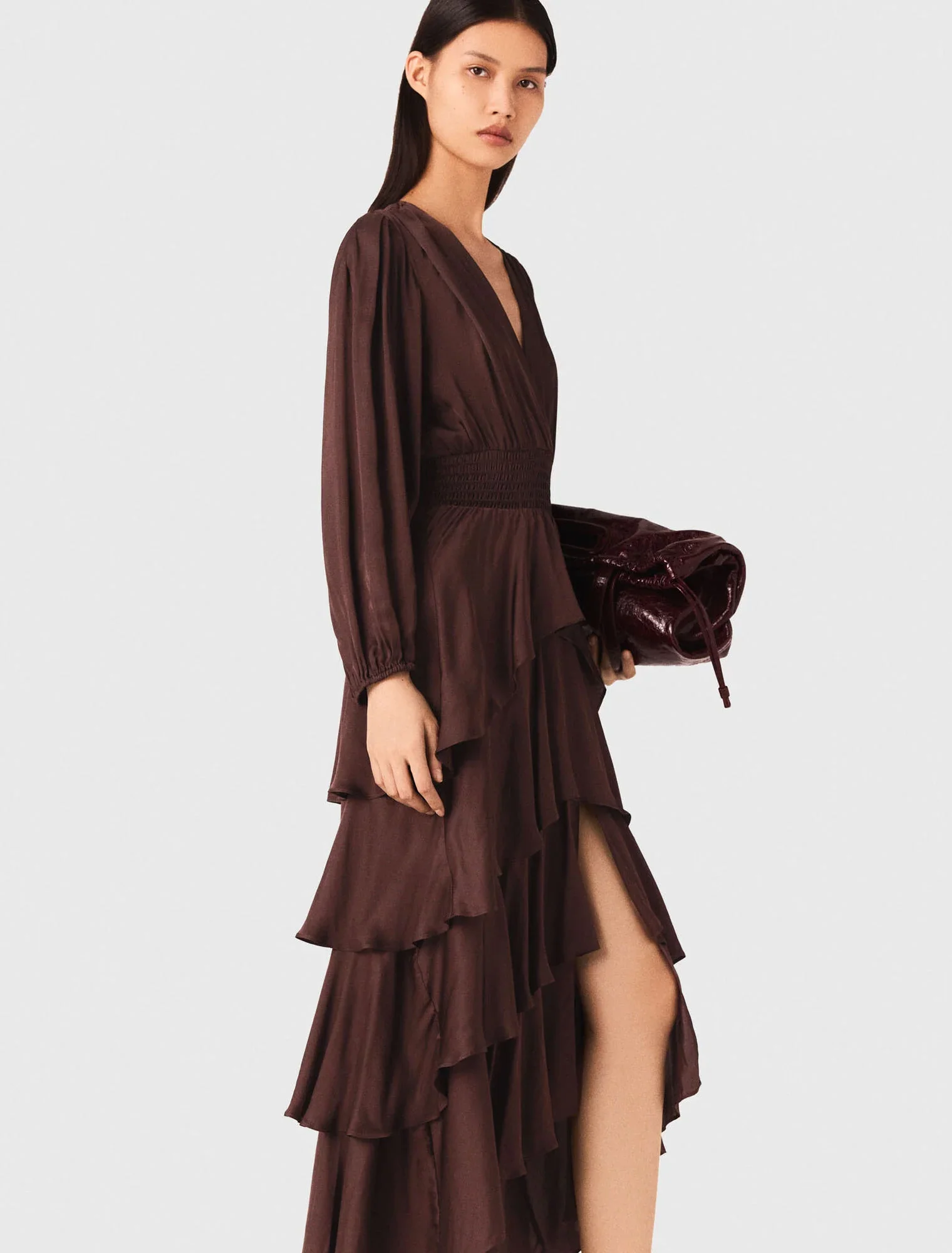 Flowy ruffled maxi dress Brown - Image 2