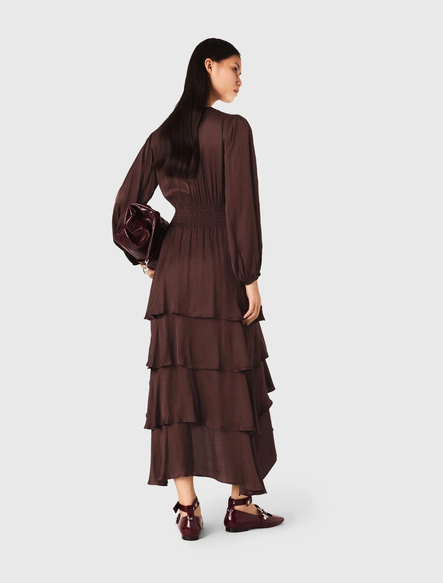 Flowy ruffled maxi dress Brown - Image 3