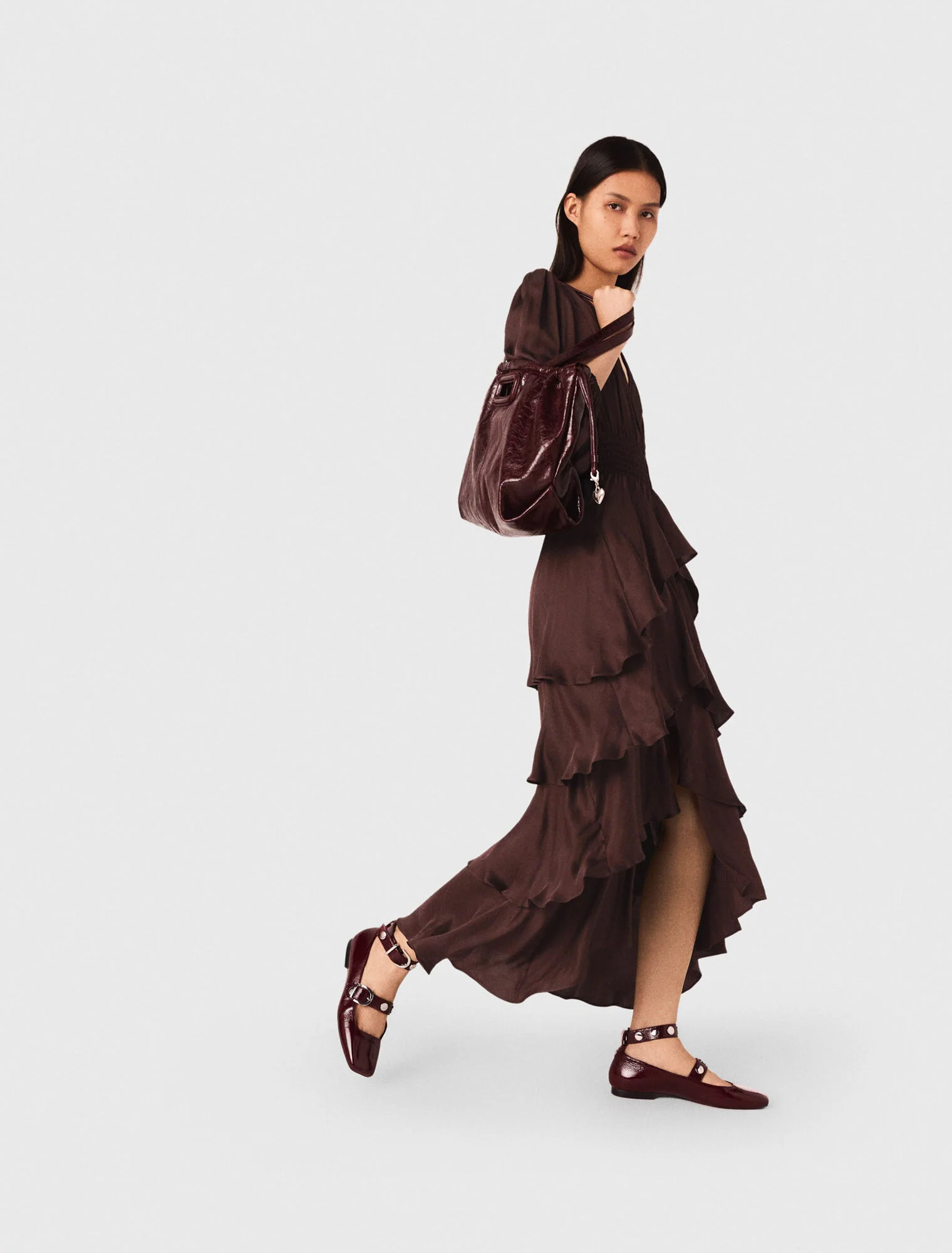Flowy ruffled maxi dress Brown - Image 4