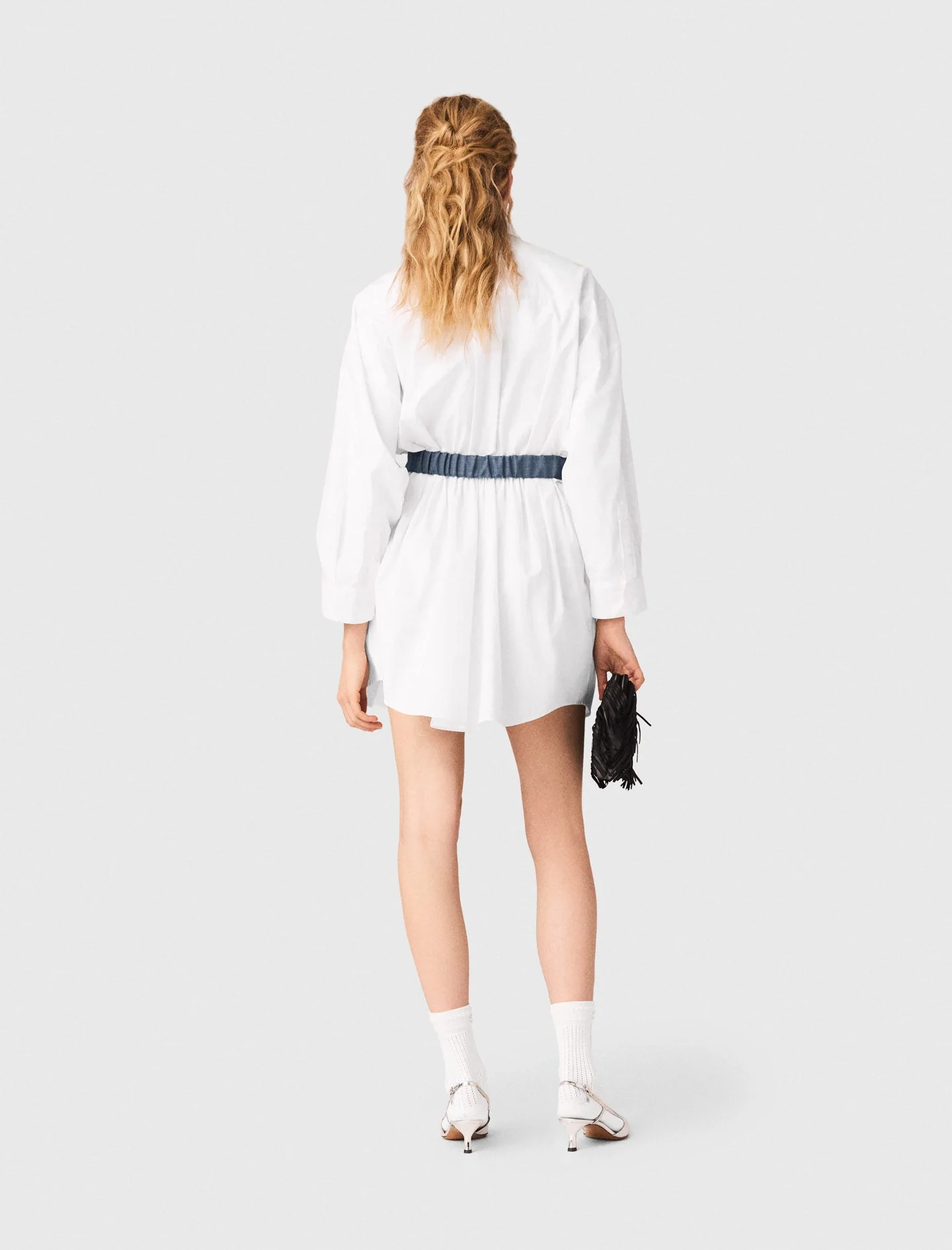 Shirt Dress With Contrast Belt White - Image 3