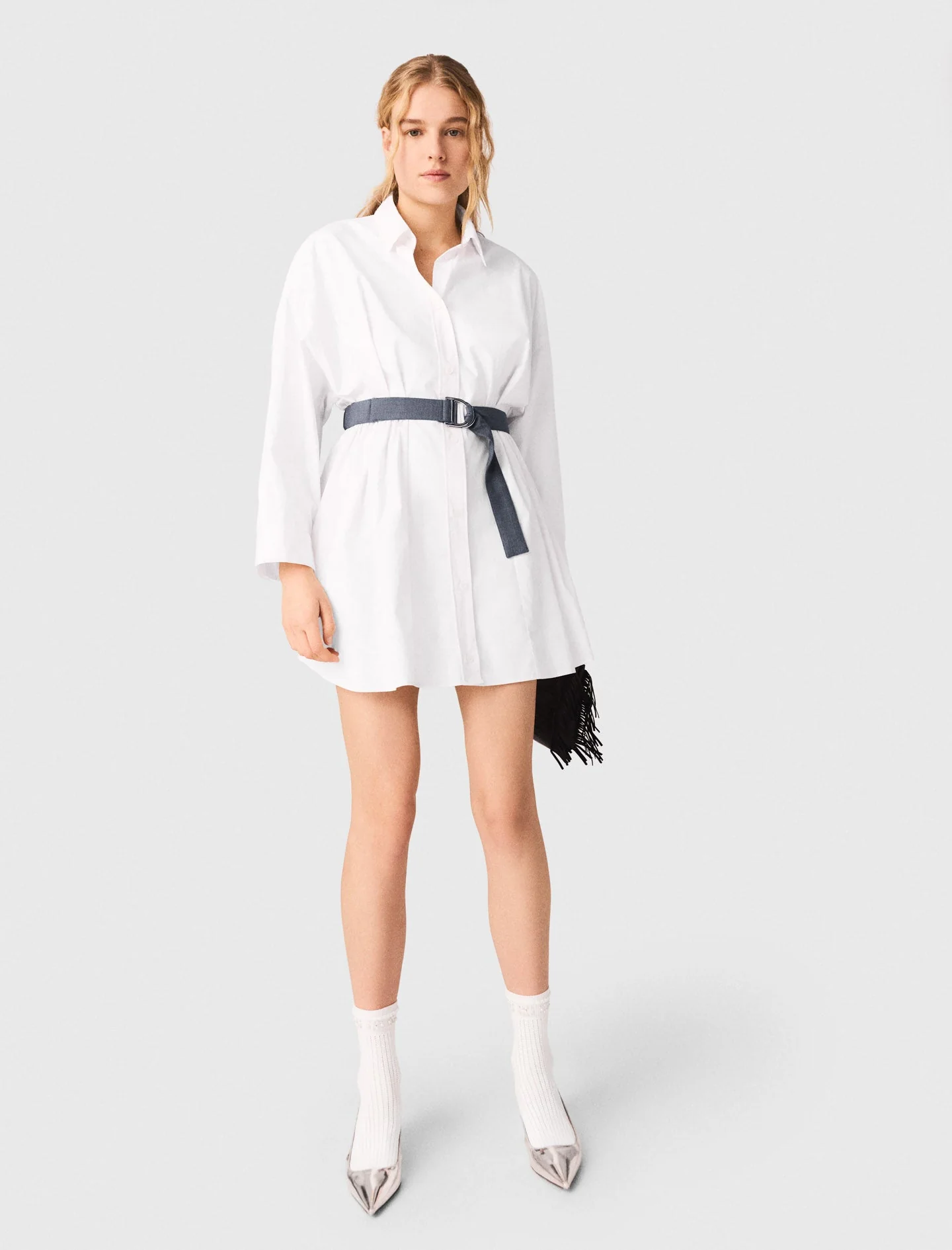Shirt Dress With Contrast Belt White - Image 4
