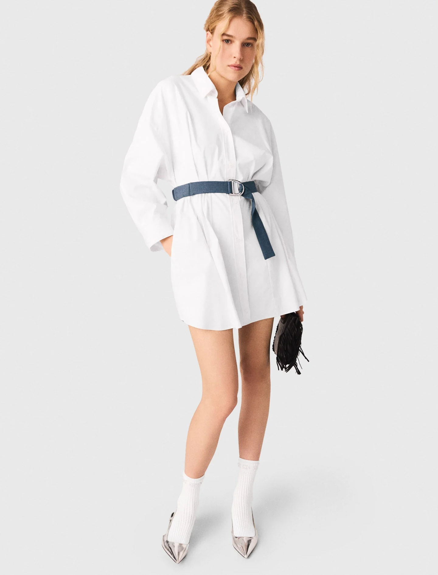 Shirt Dress With Contrast Belt White - Image 5