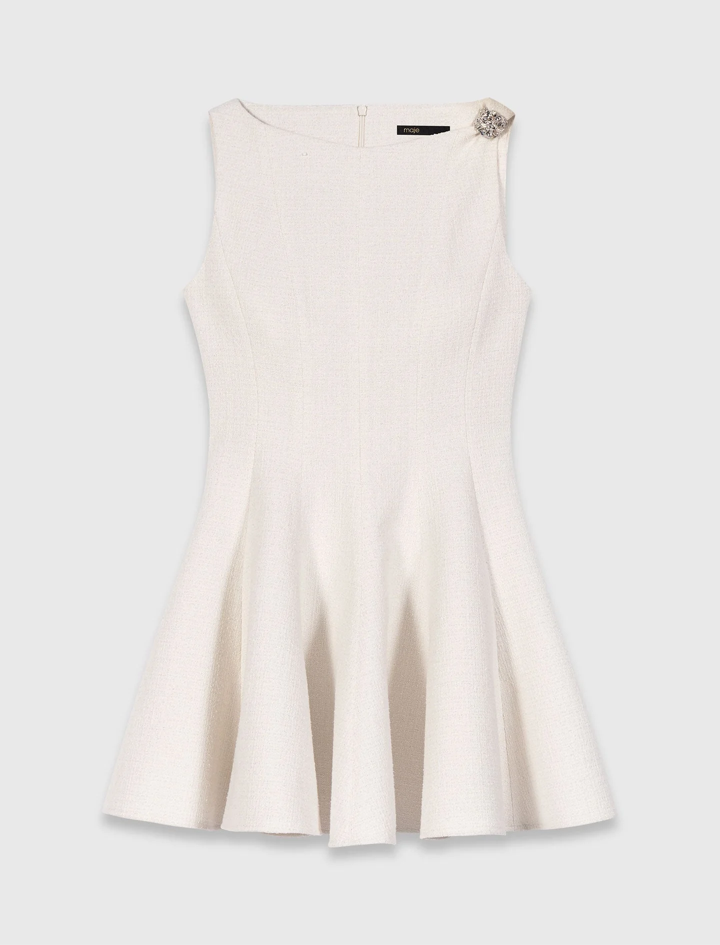 Short Flared Tweed Dress Ecru - Image 7