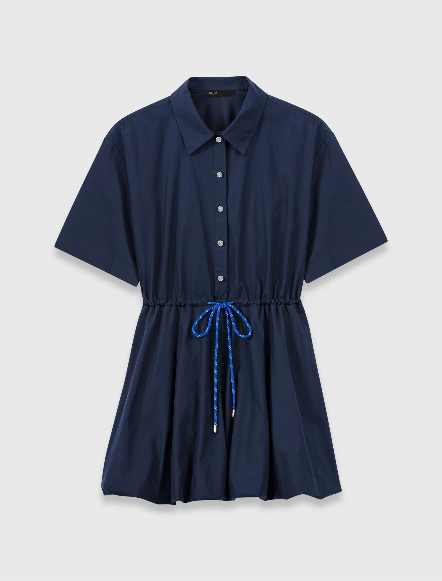 Short-Sleeved Cotton Bubble Dress Navy - Image 4