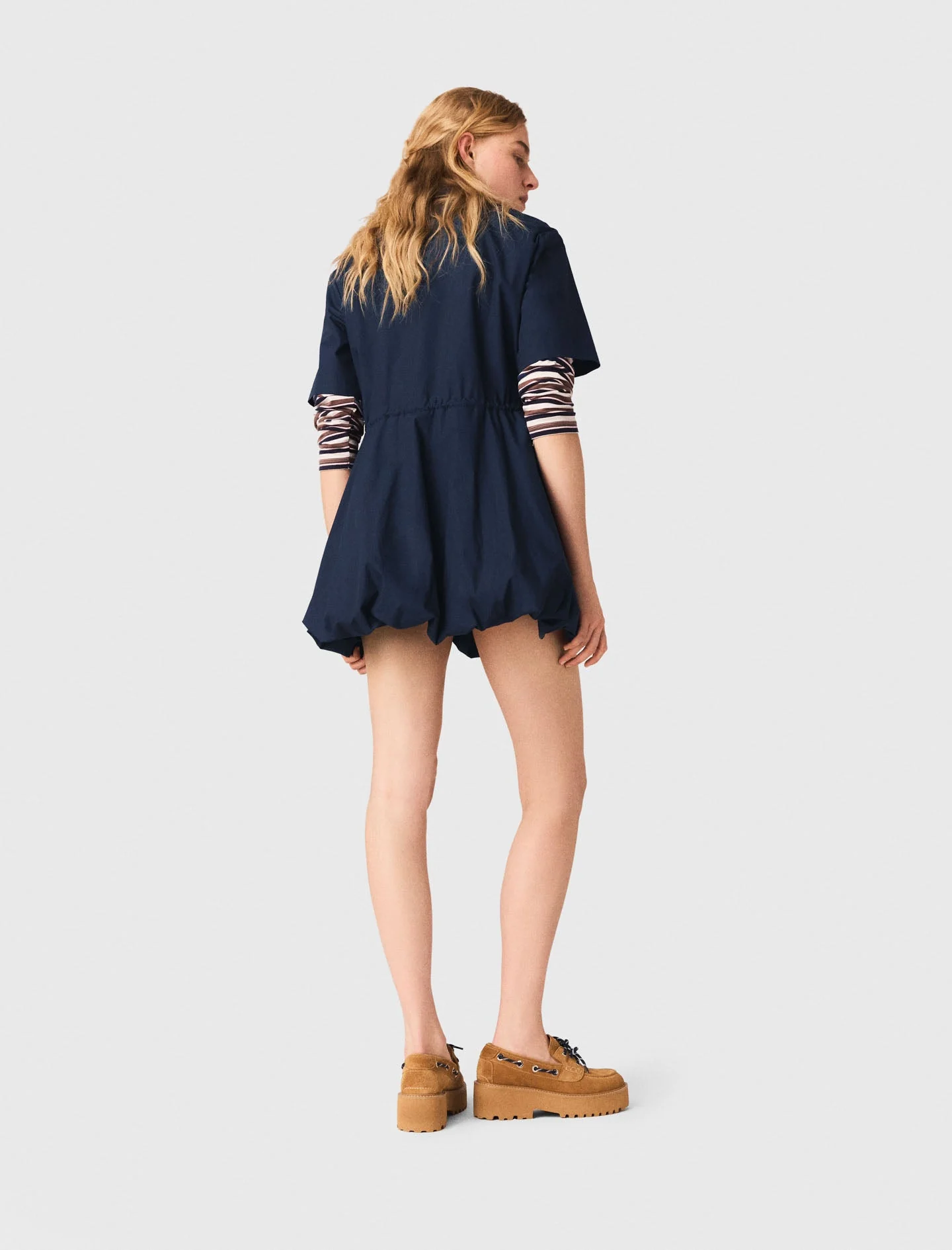 Short-Sleeved Cotton Bubble Dress Navy - Image 5