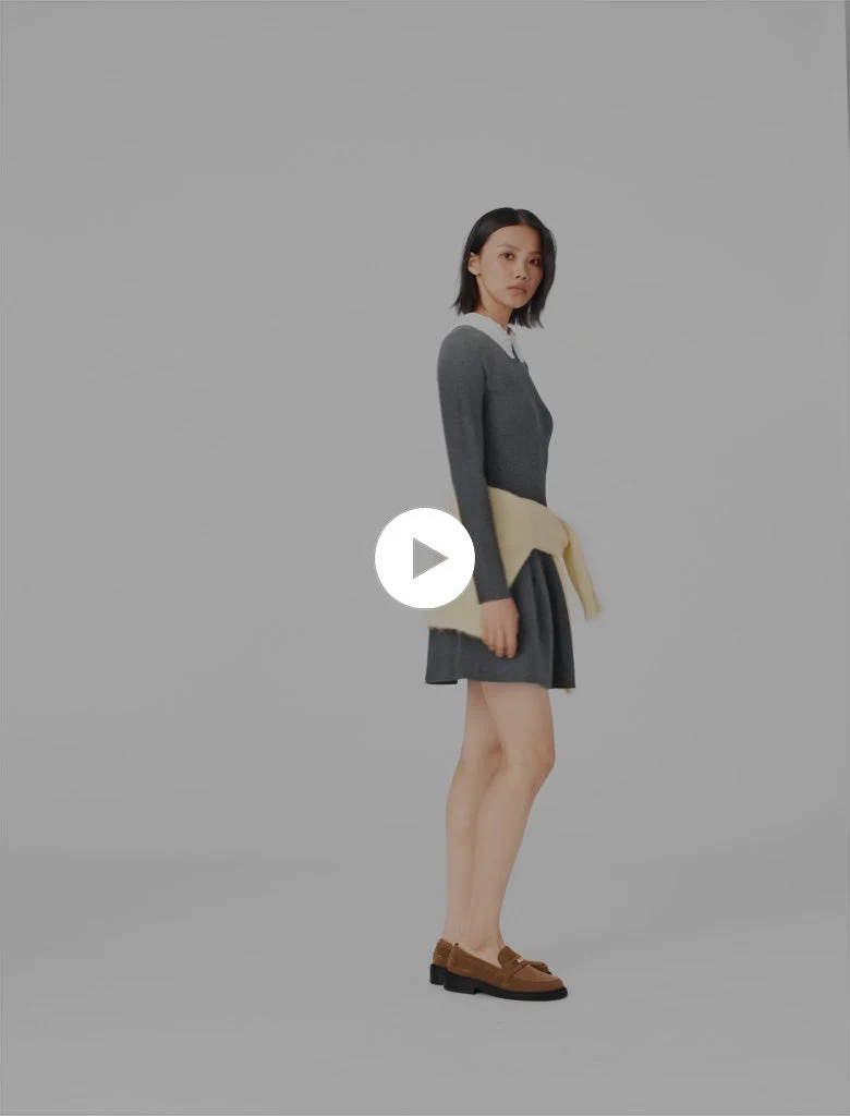 Beaded-collar short knit dress - Image 2