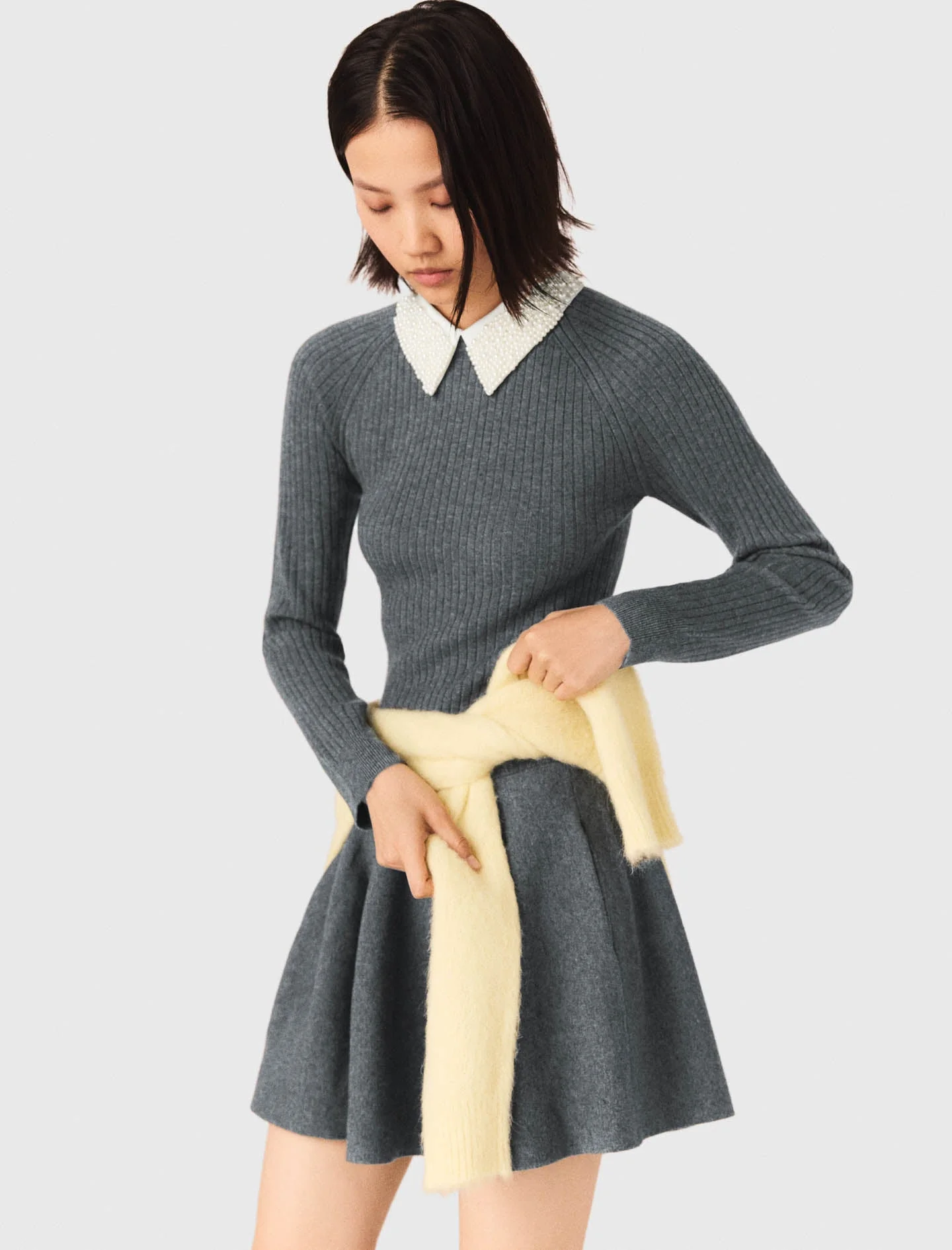Beaded-collar short knit dress - Image 6