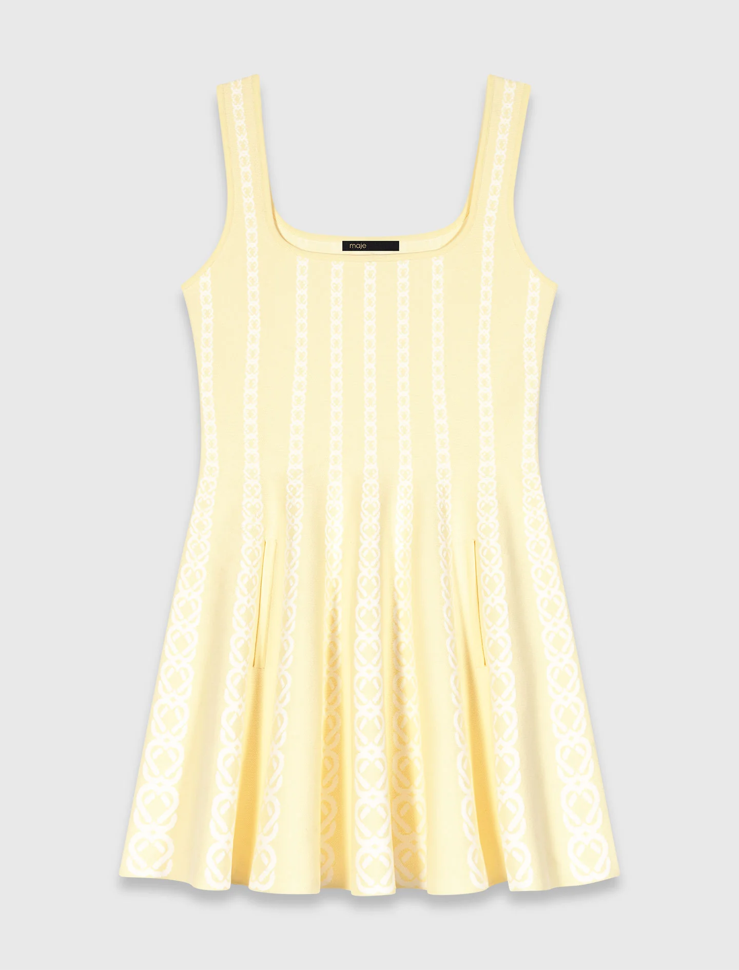 Jacquard Knit Short Dress Pale Yellow - Image 7