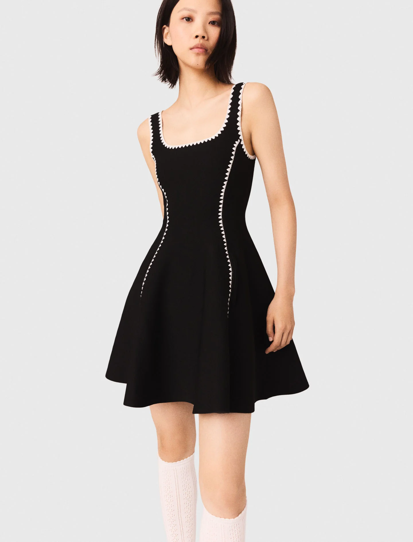 Short Dress With Topstitch Details Black - Image 6