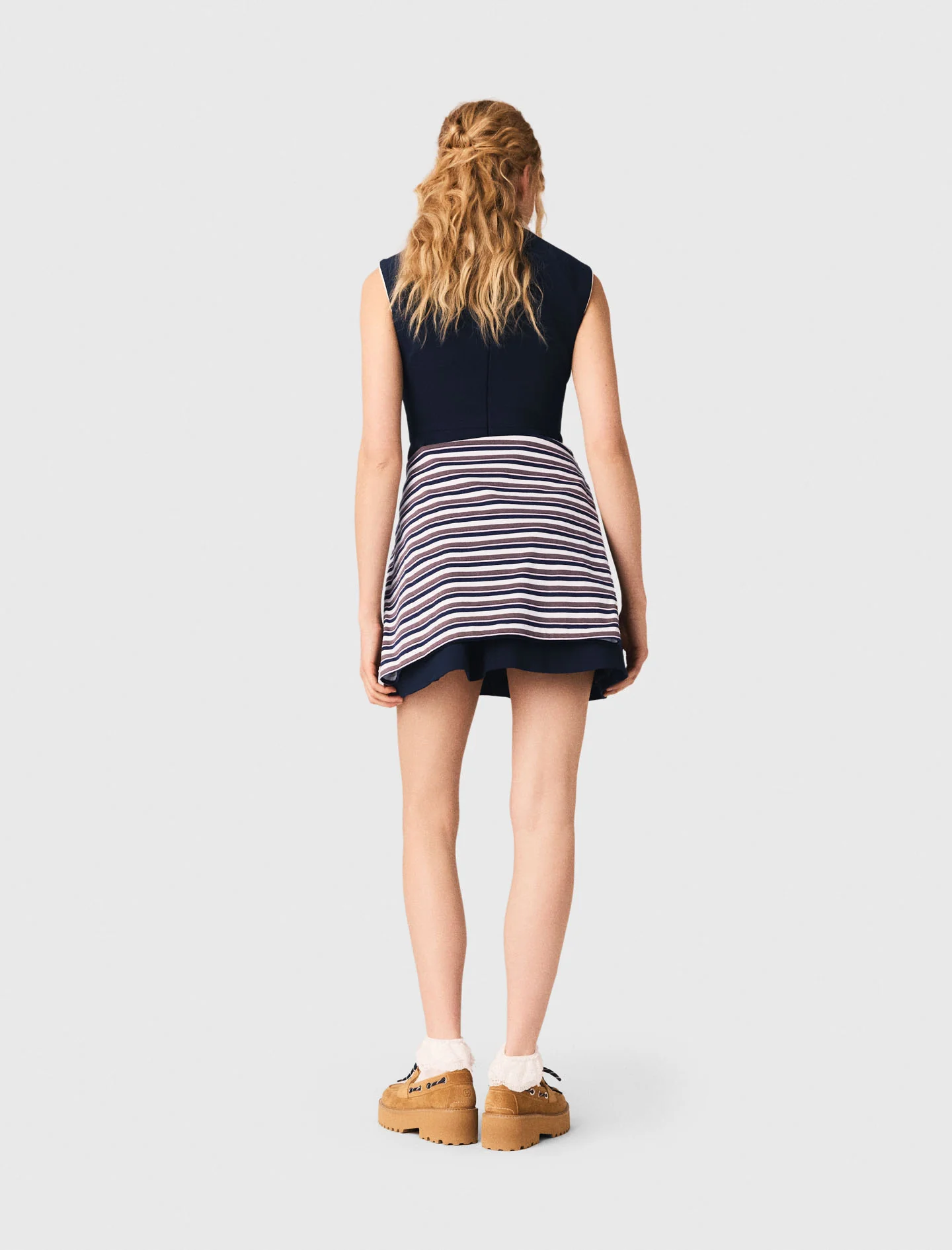 Flared Dress With Contrast Trim Navy - Image 2