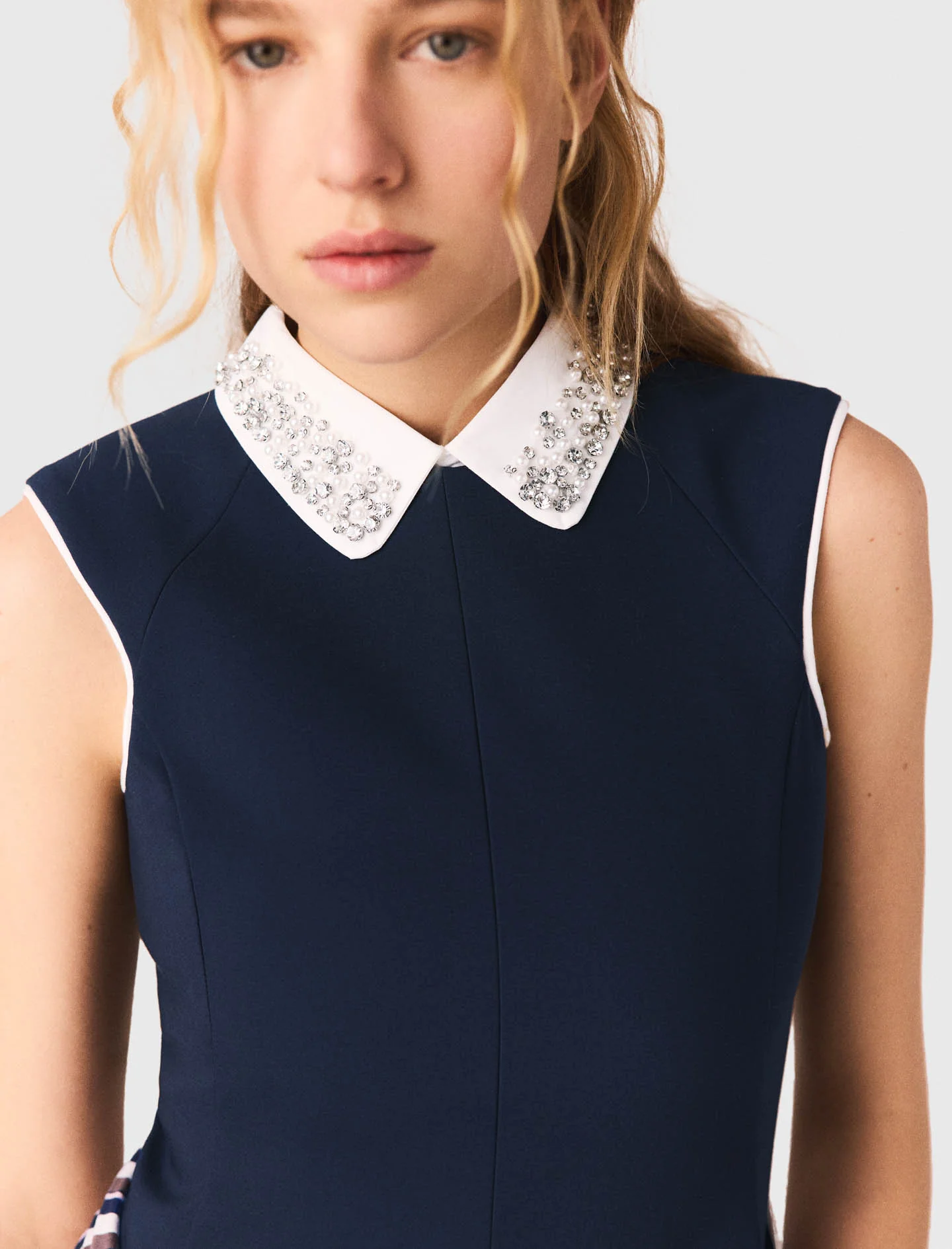 Flared Dress With Contrast Trim Navy - Image 7