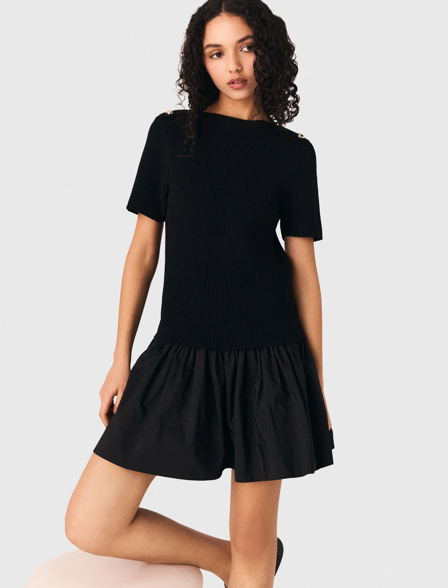 Short knit and taffeta dress - Image 4