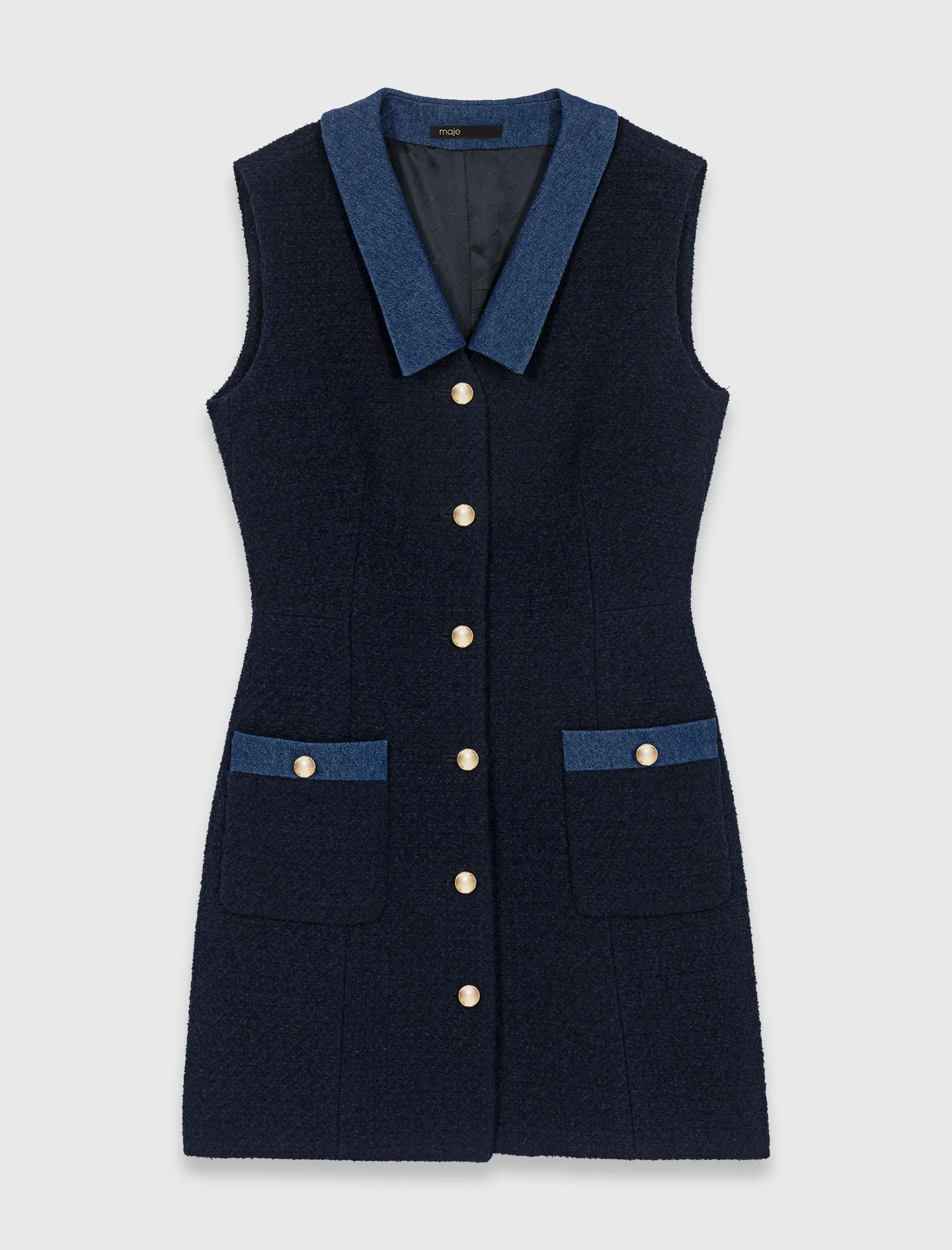 Tweed dress with denim details - Image 9