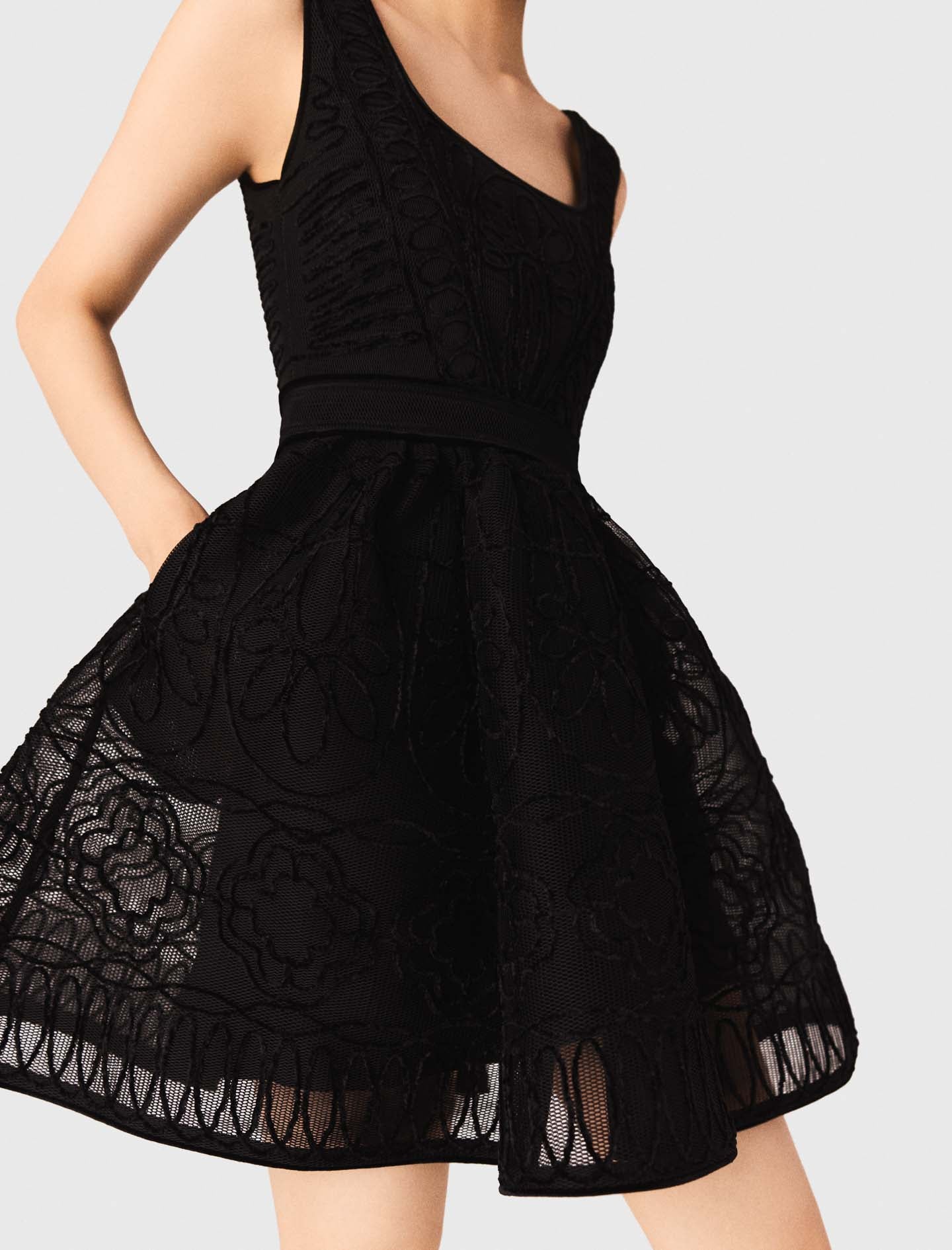 Short Embroidered Basket Knit Dress Black - Image 4