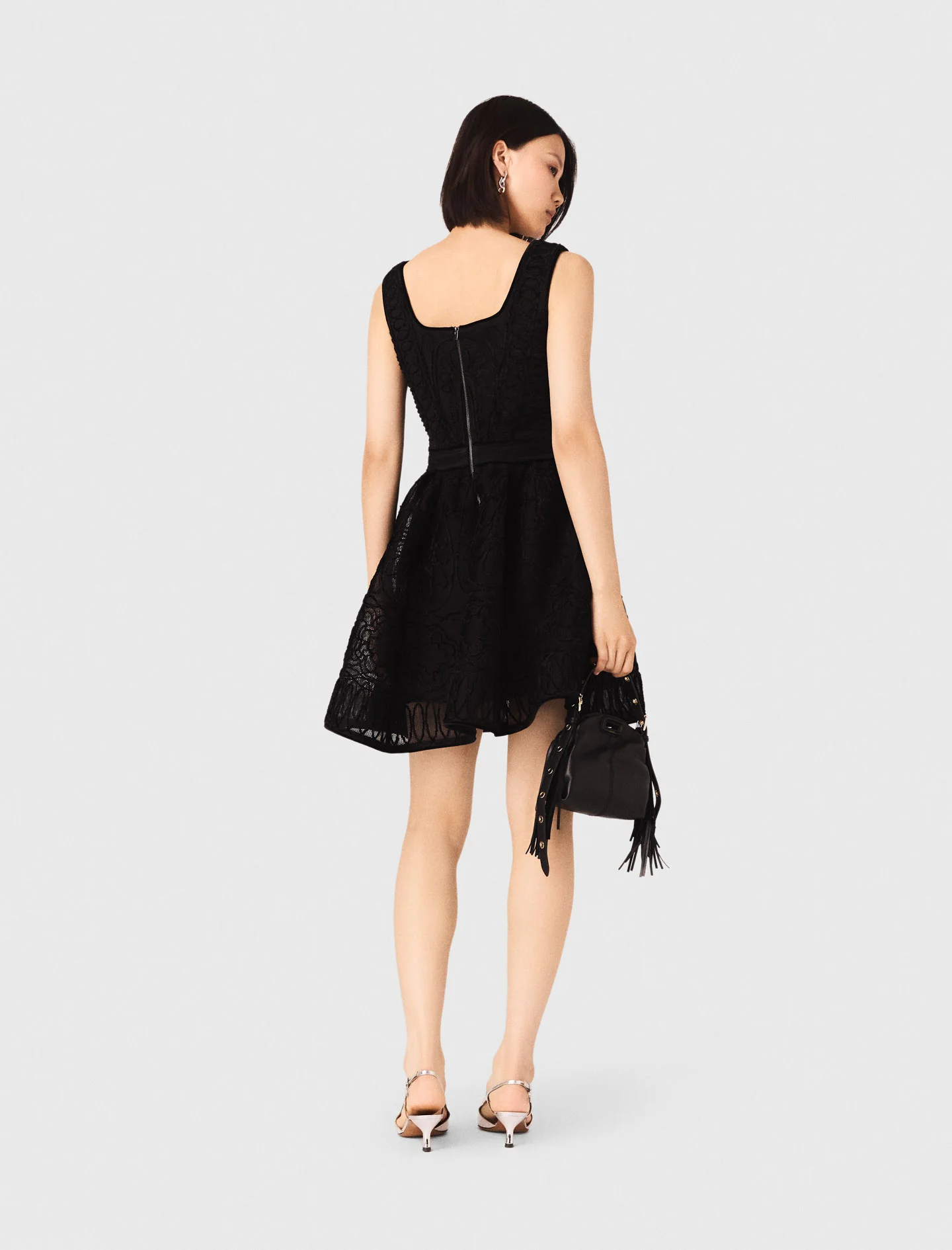 Short Embroidered Basket Knit Dress Black - Image 6