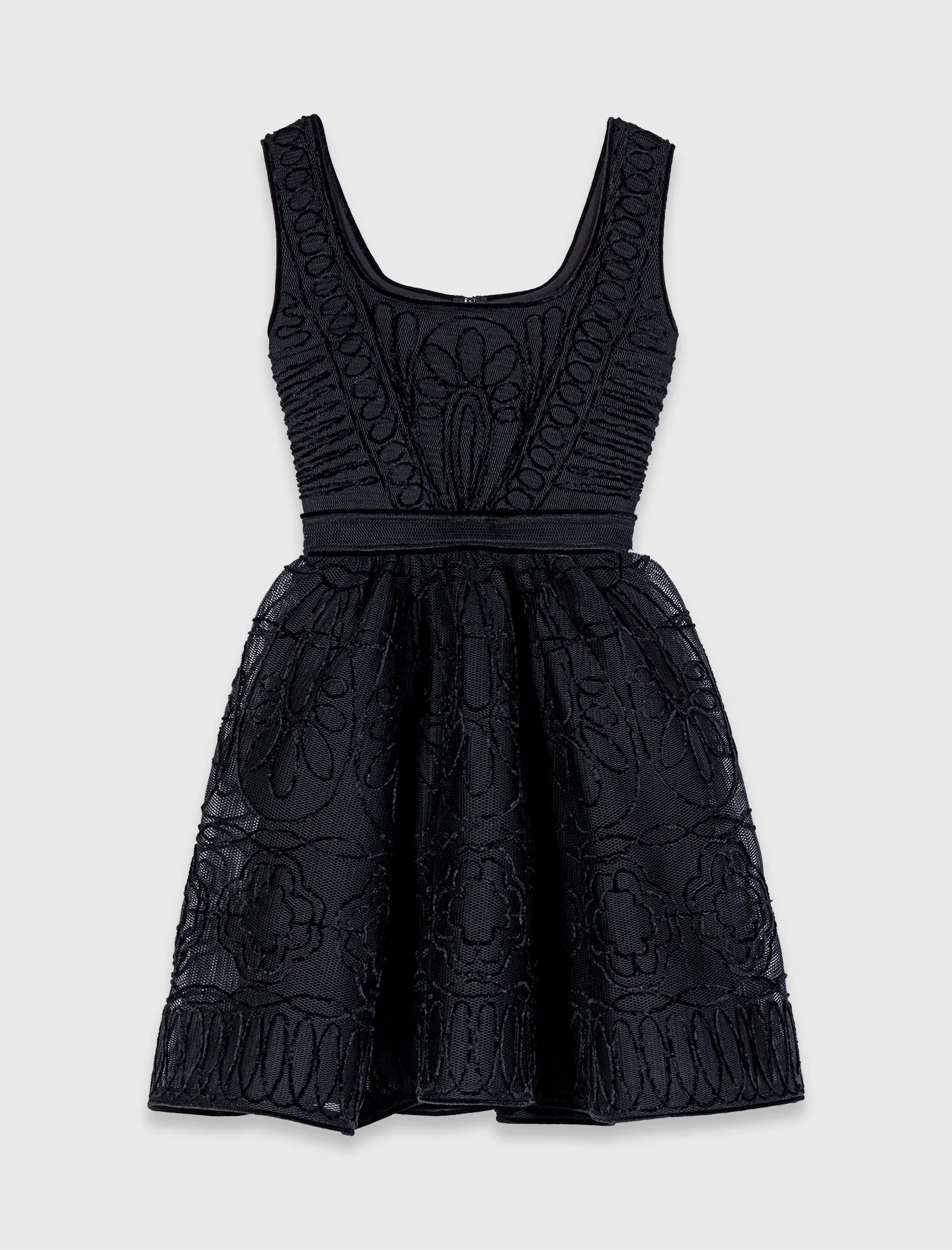 Short Embroidered Basket Knit Dress Black - Image 7