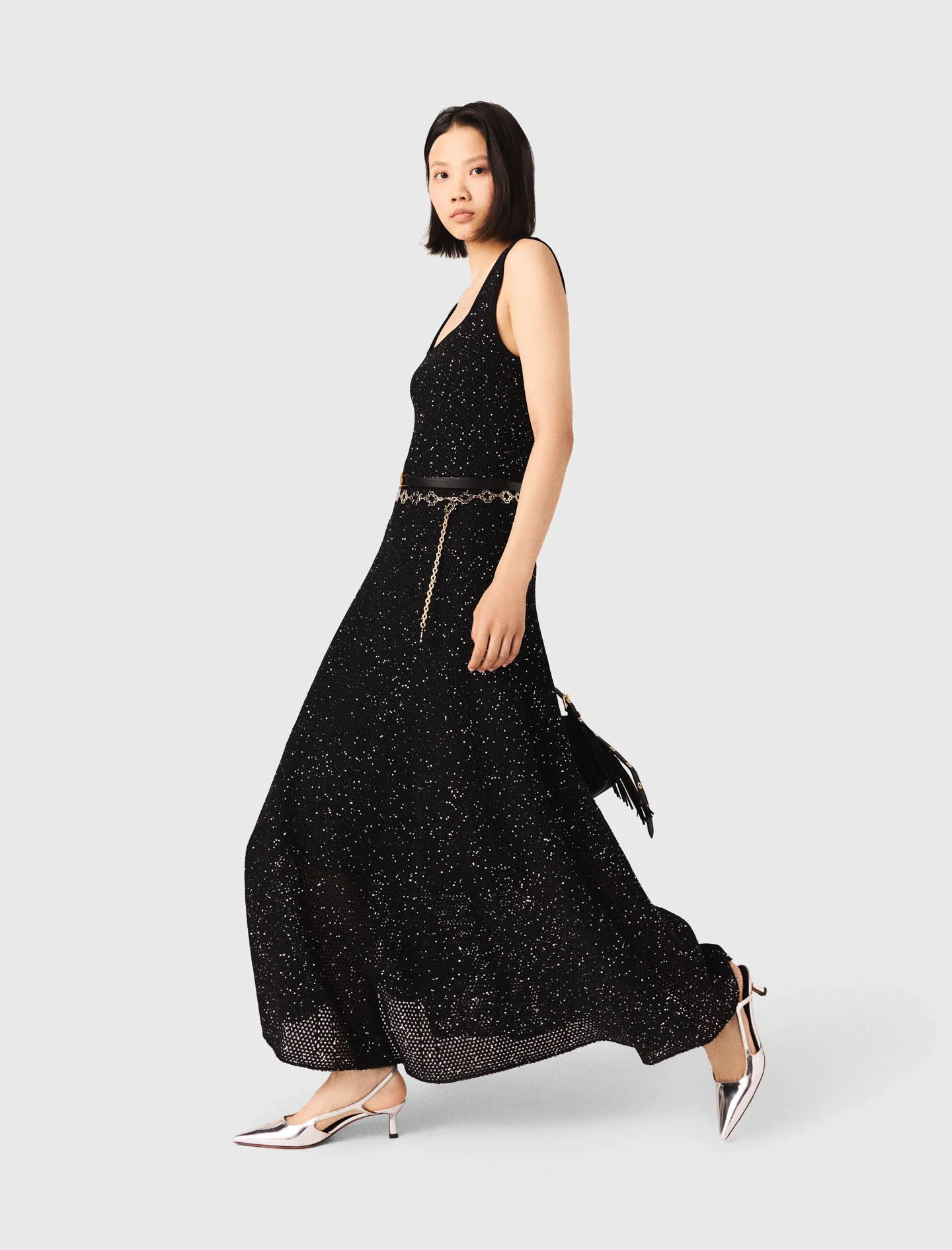 Rhinestone Knit Maxi Dress Black - Image 3