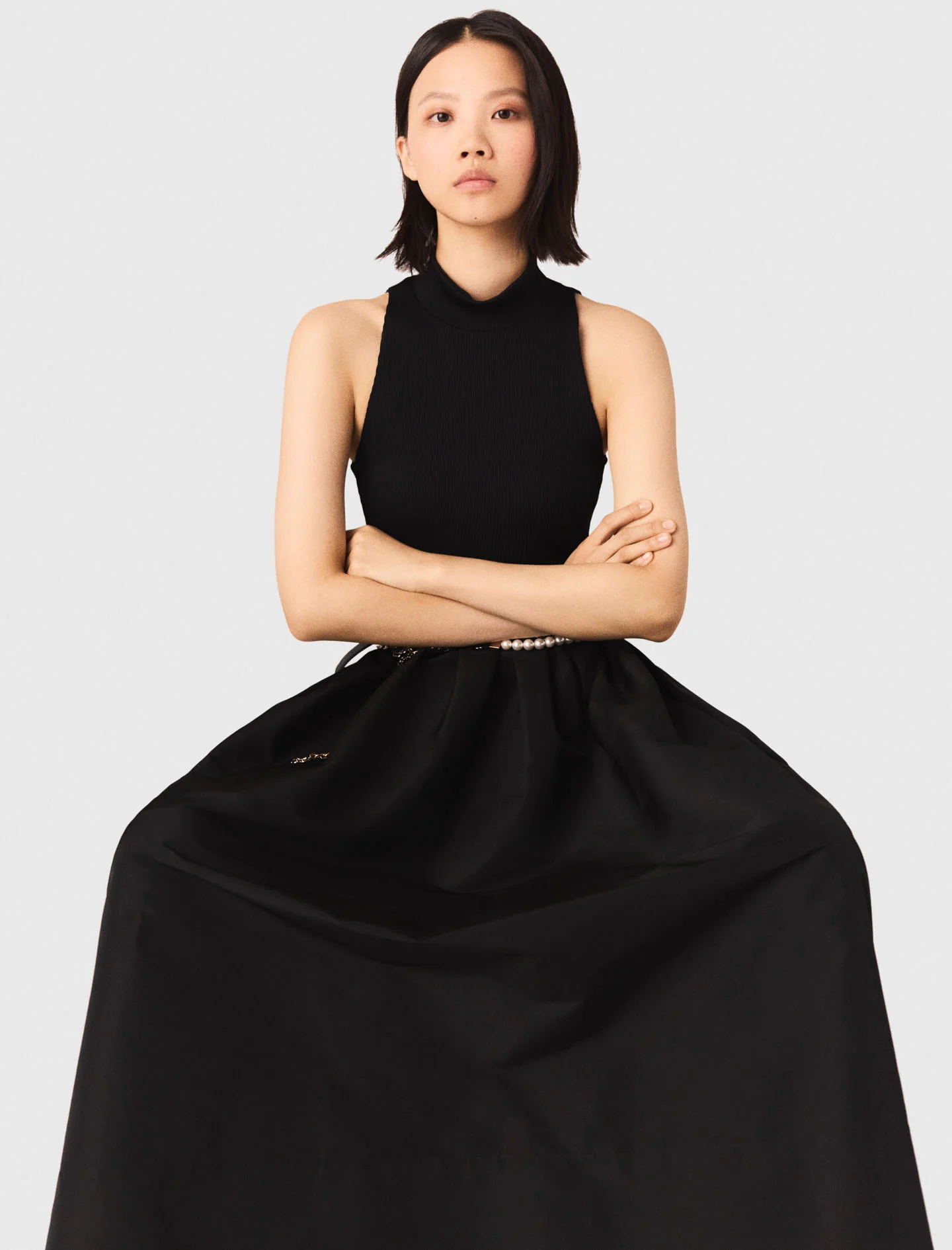 Mixed-Material Taffeta Dress Black - Image 3