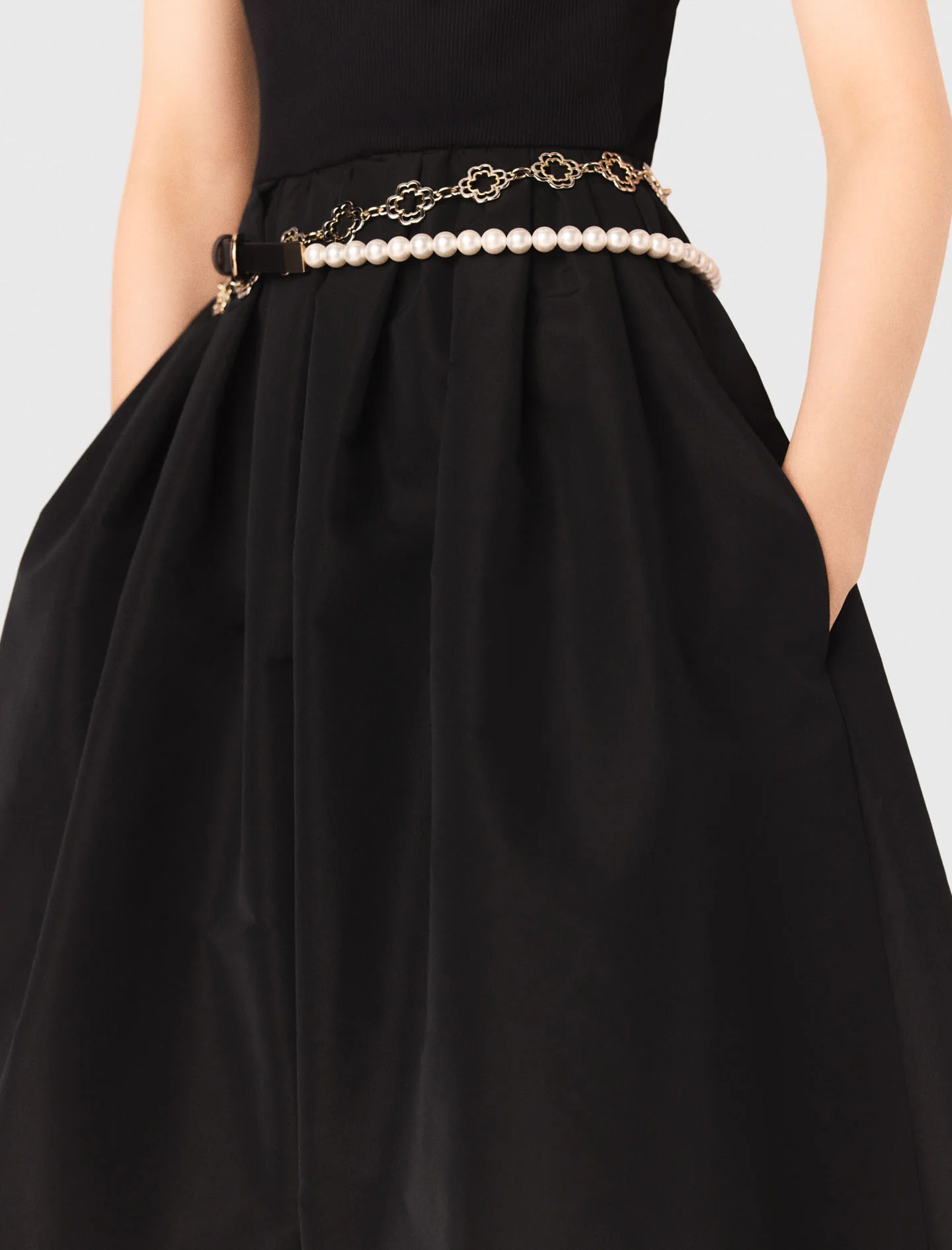 Mixed-Material Taffeta Dress Black - Image 4