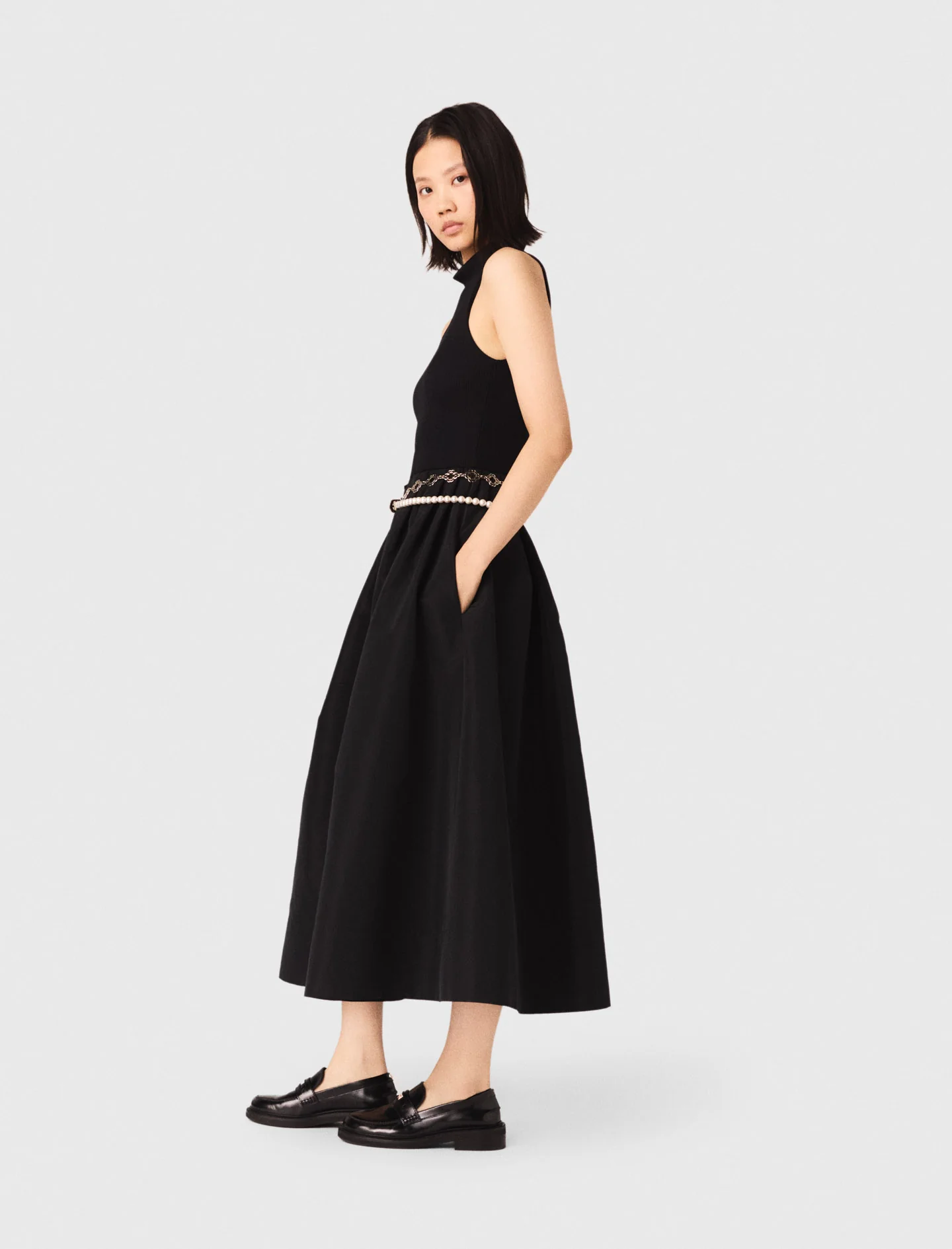 Mixed-Material Taffeta Dress Black - Image 5