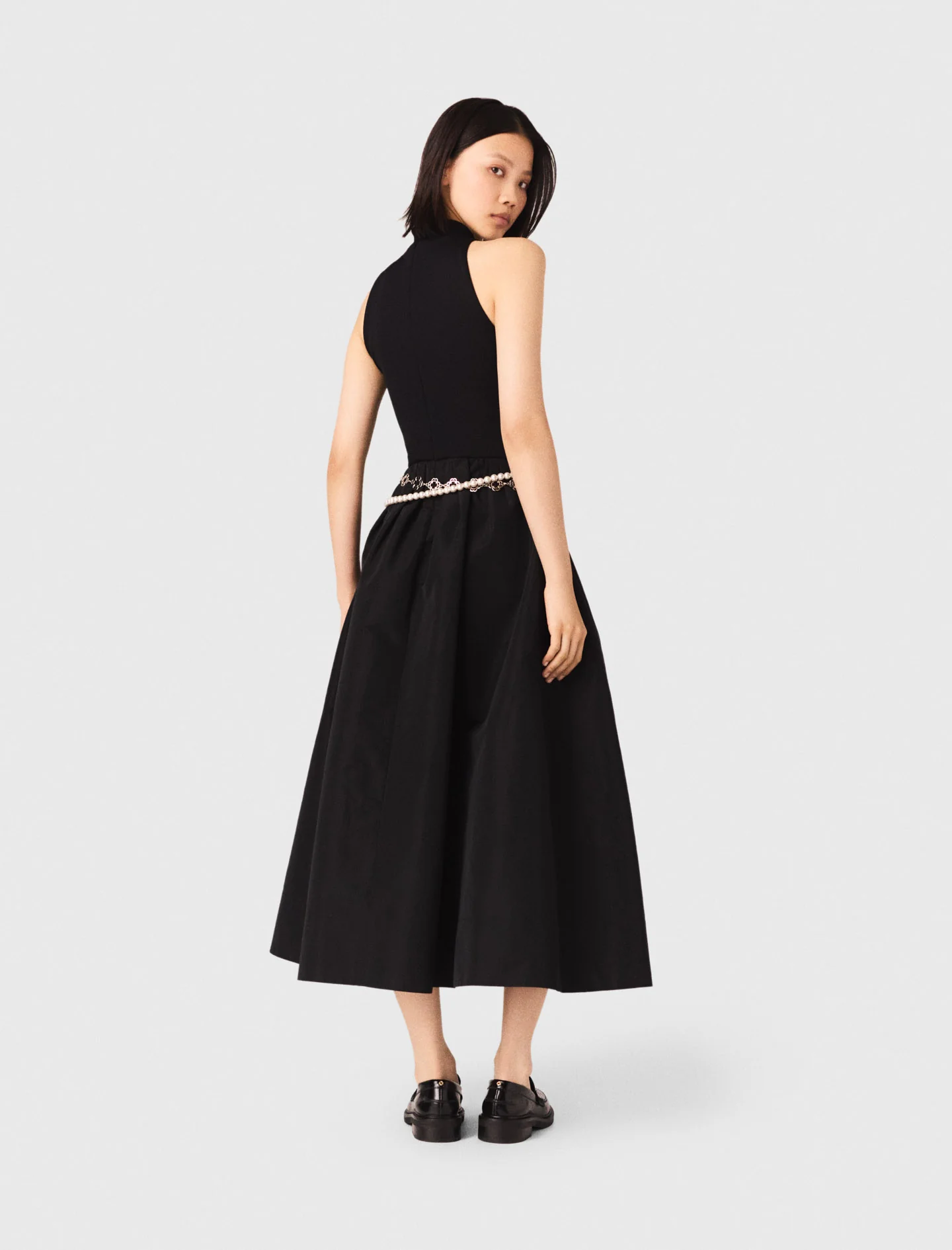 Mixed-Material Taffeta Dress Black - Image 6