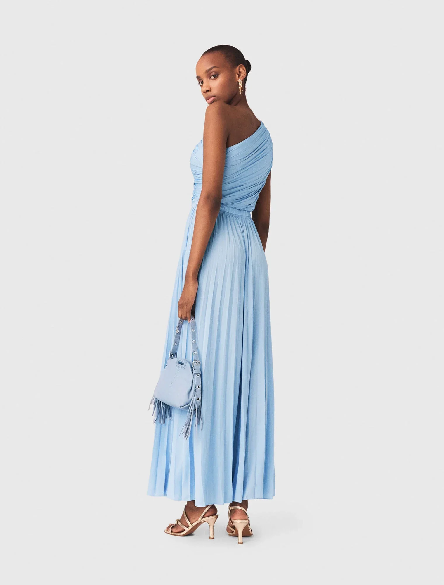 Asymmetrical Pleated Maxi Dress Blue Sky - Image 3