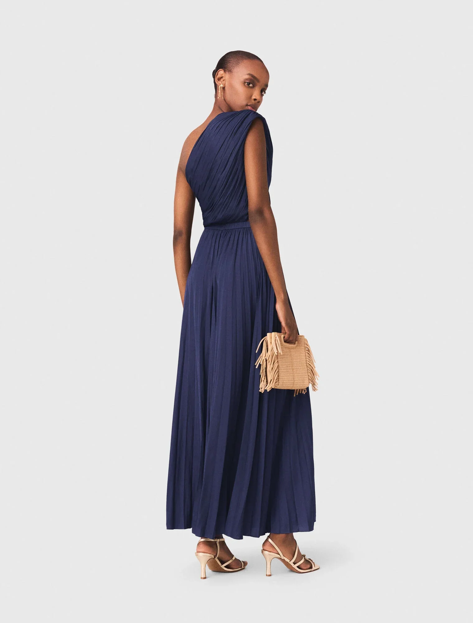Asymmetrical Pleated Maxi Dress Navy - Image 3