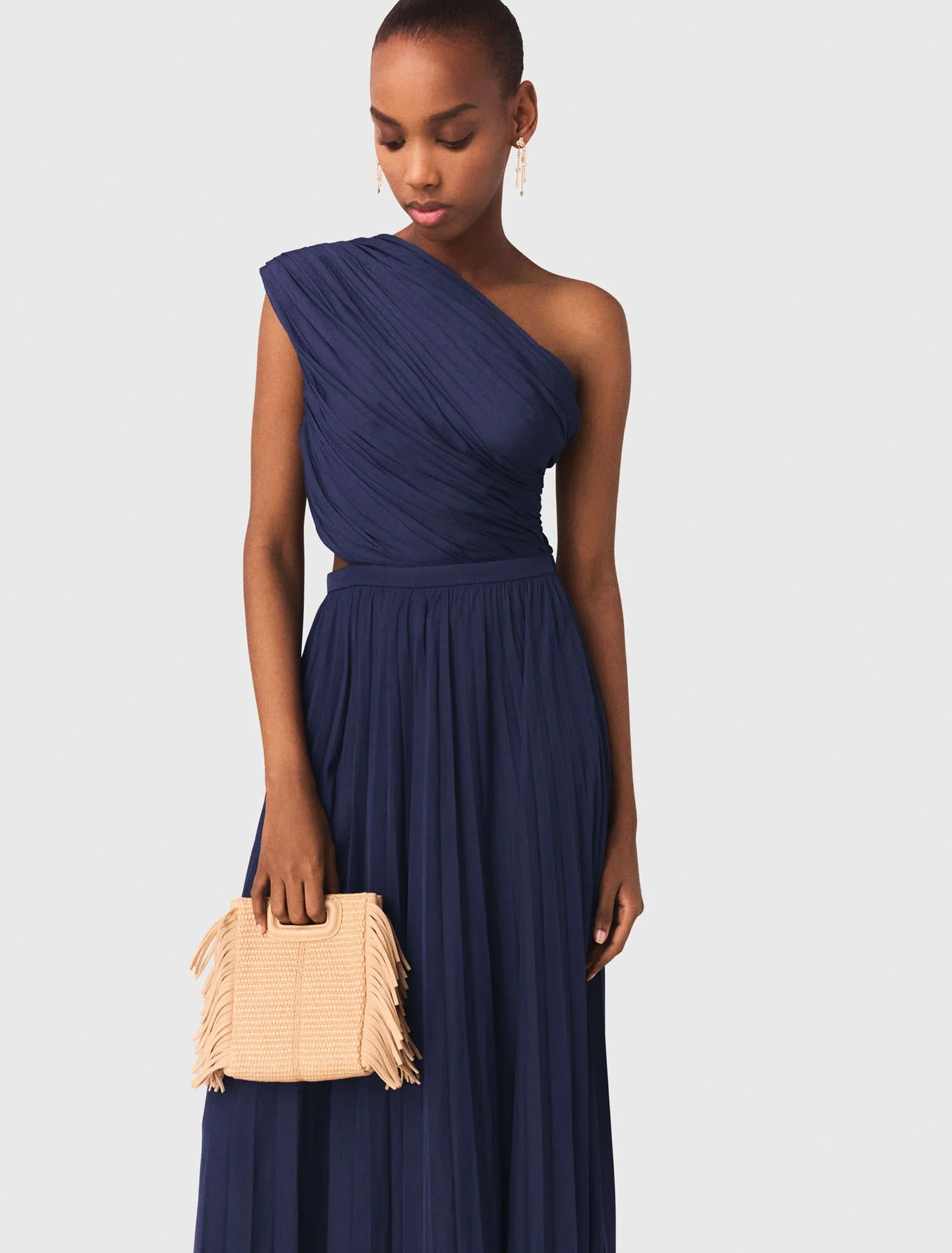 Asymmetrical Pleated Maxi Dress Navy - Image 4